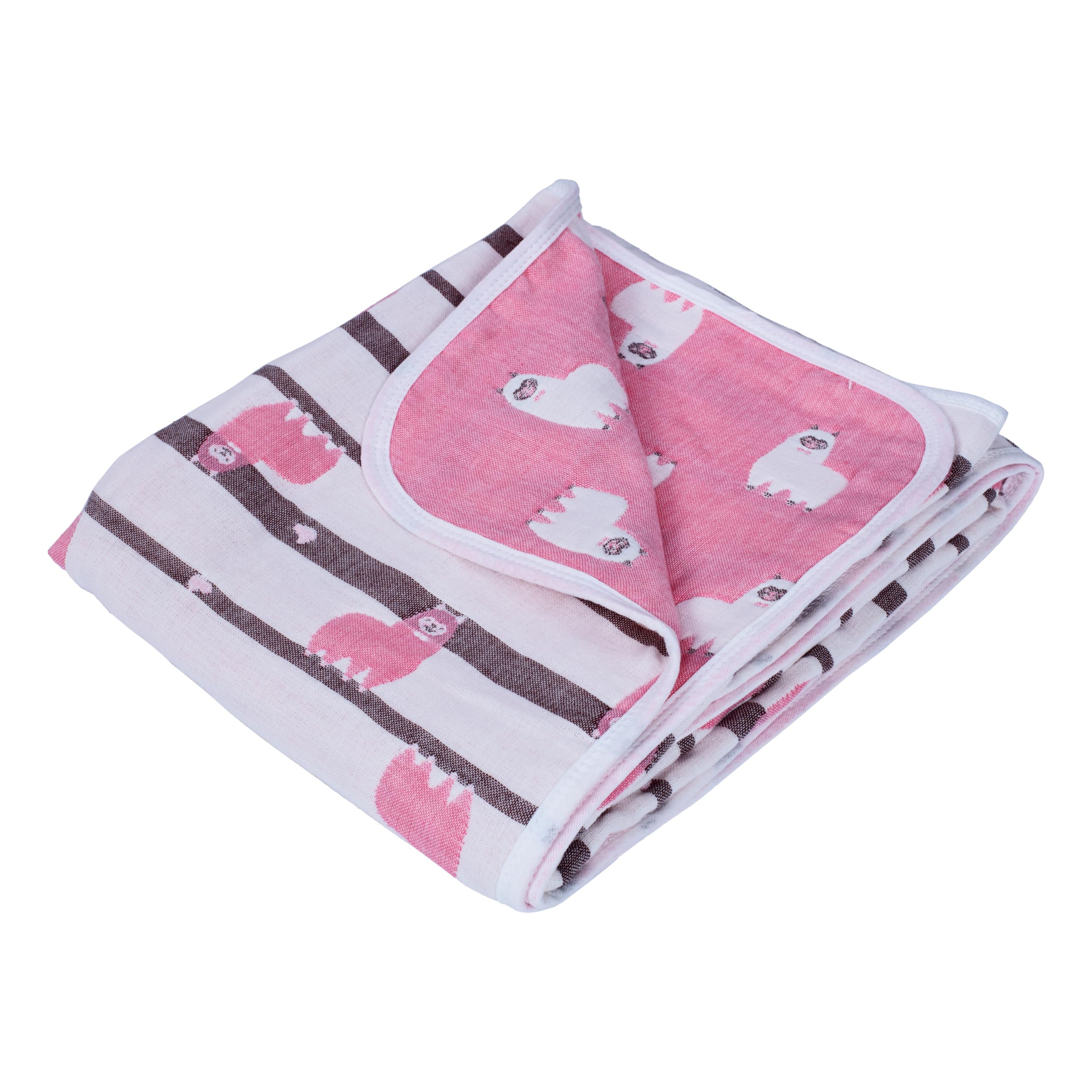 LuvLap 100% Muslin Cotton 6 Layered Reversible Baby Quilt Cum Wrapper Blanket - Pink Sheep-picture-40