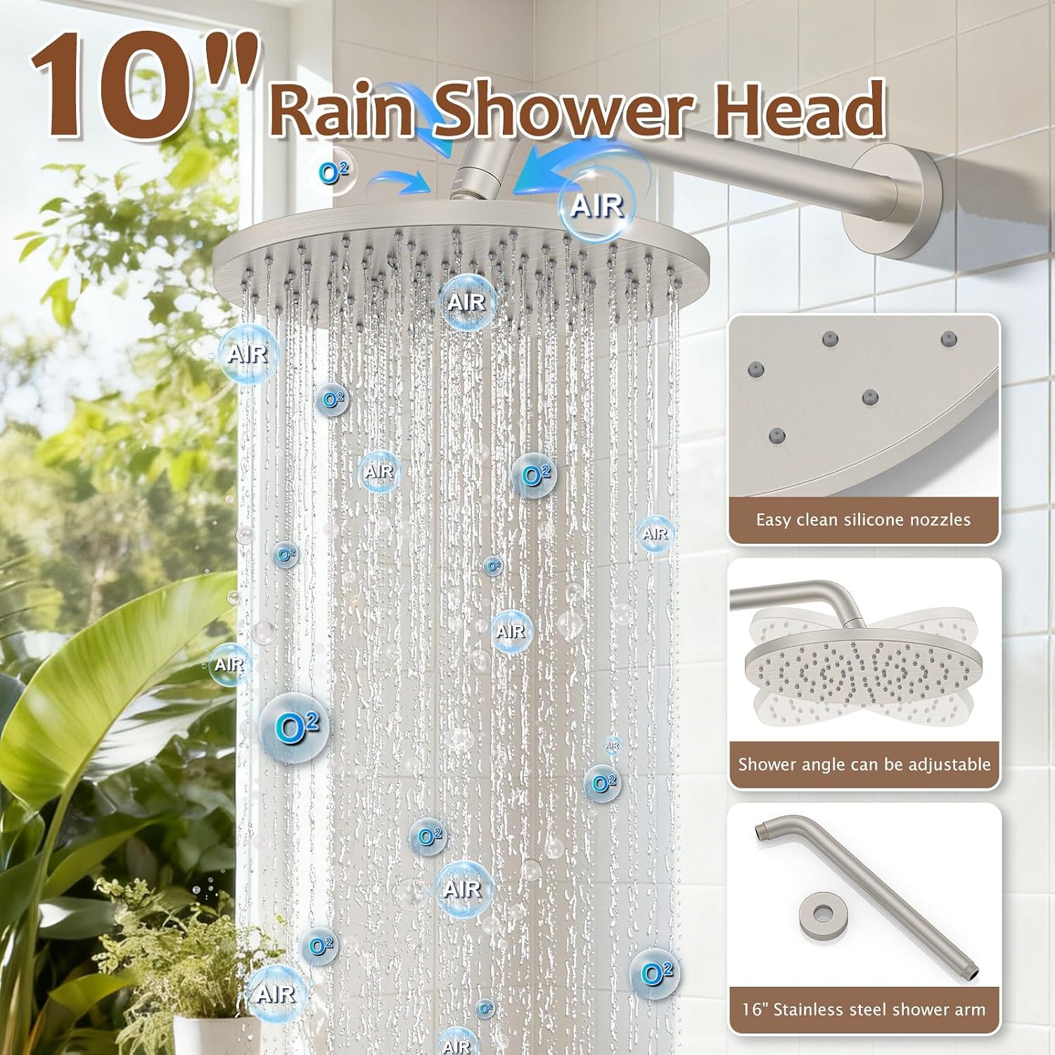 Iriber Brushed Nickel Bathtub Shower Faucet Set，Bathroom Shower System with Tub Spout ，Filtered Shower Head with Handheld, 9 Spray Mode Showerhead,Shower Valve Trim Kit Contain Cartridge,10 Inch