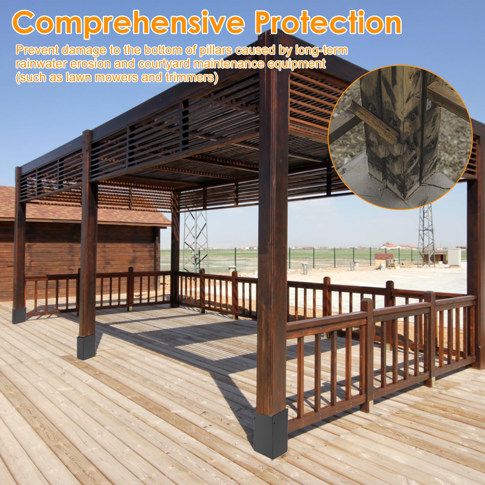 Post Protector, Rustproof Post Base Protectors, Adjustable Range 3.3-6 Inch - Image 4