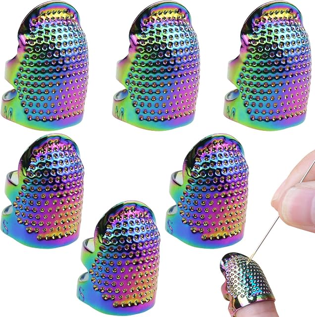 6 Pcs Sewing Thimble Metal Dazzle Gold Sewing Thimble Finger Protector, Accessories DIY Sewing Tool (Two Size, Dazzle)