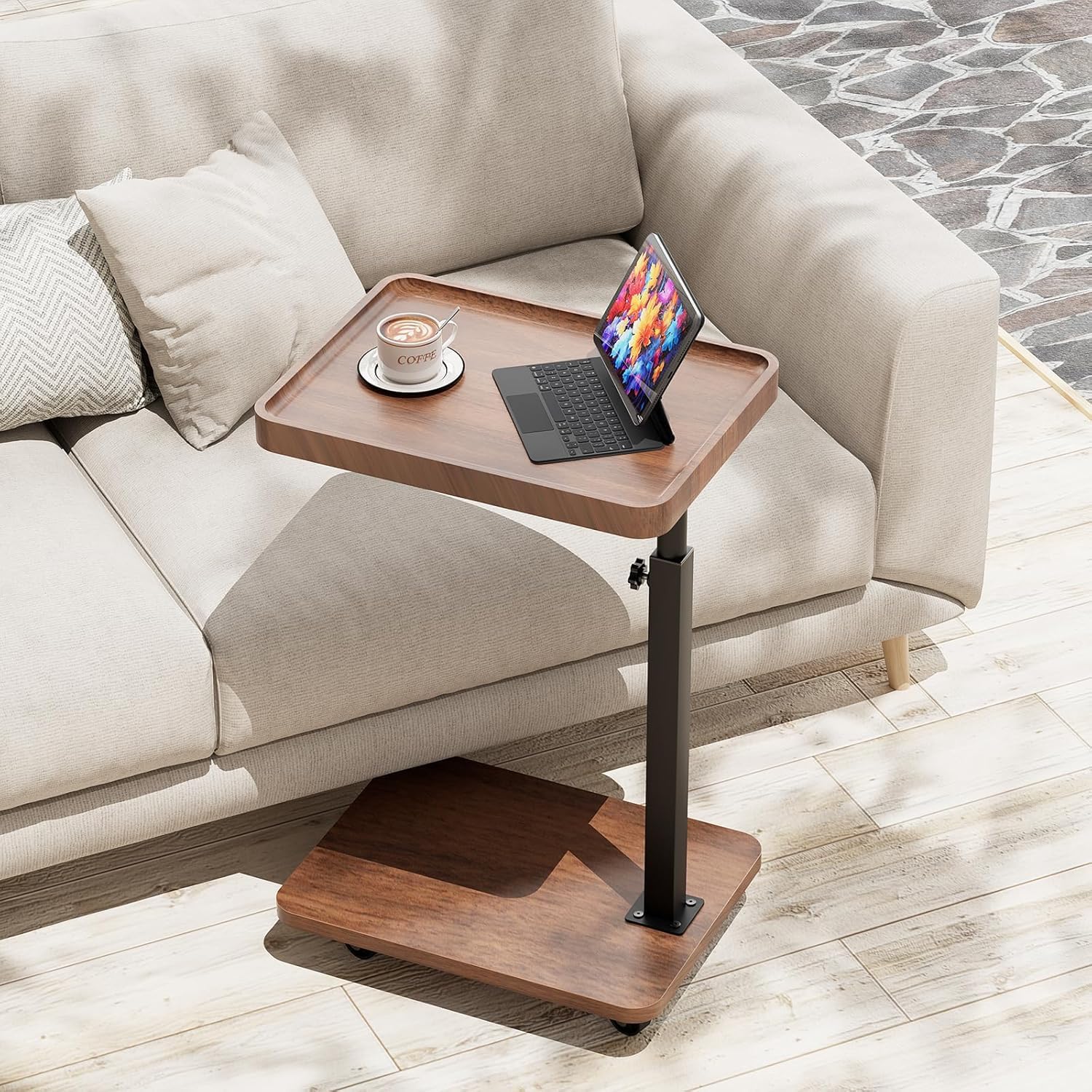 Table d'appoint pivotante à 360° réglable en hauteur avec roulettes