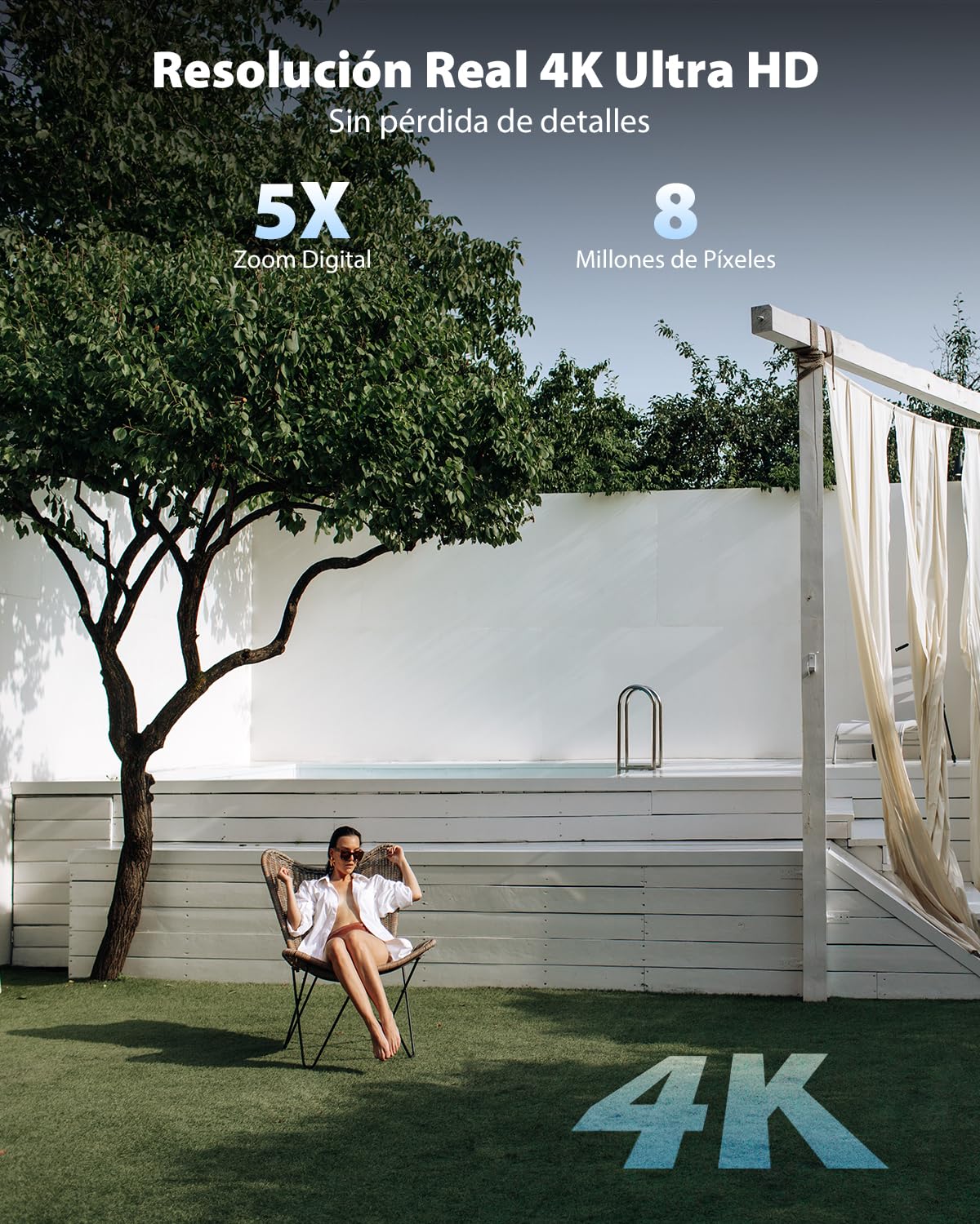 COCOCAM 4K 8MP Camara Vigilancia WiFi Exterior Solar con 10000mAh Batería | Panel Solar Ajustable 5W, Reconocimiento por IA, Detección Humana Mediante PIR, 355°P 90°T, WiFi 2.4GHz, WIFI 6, IP66