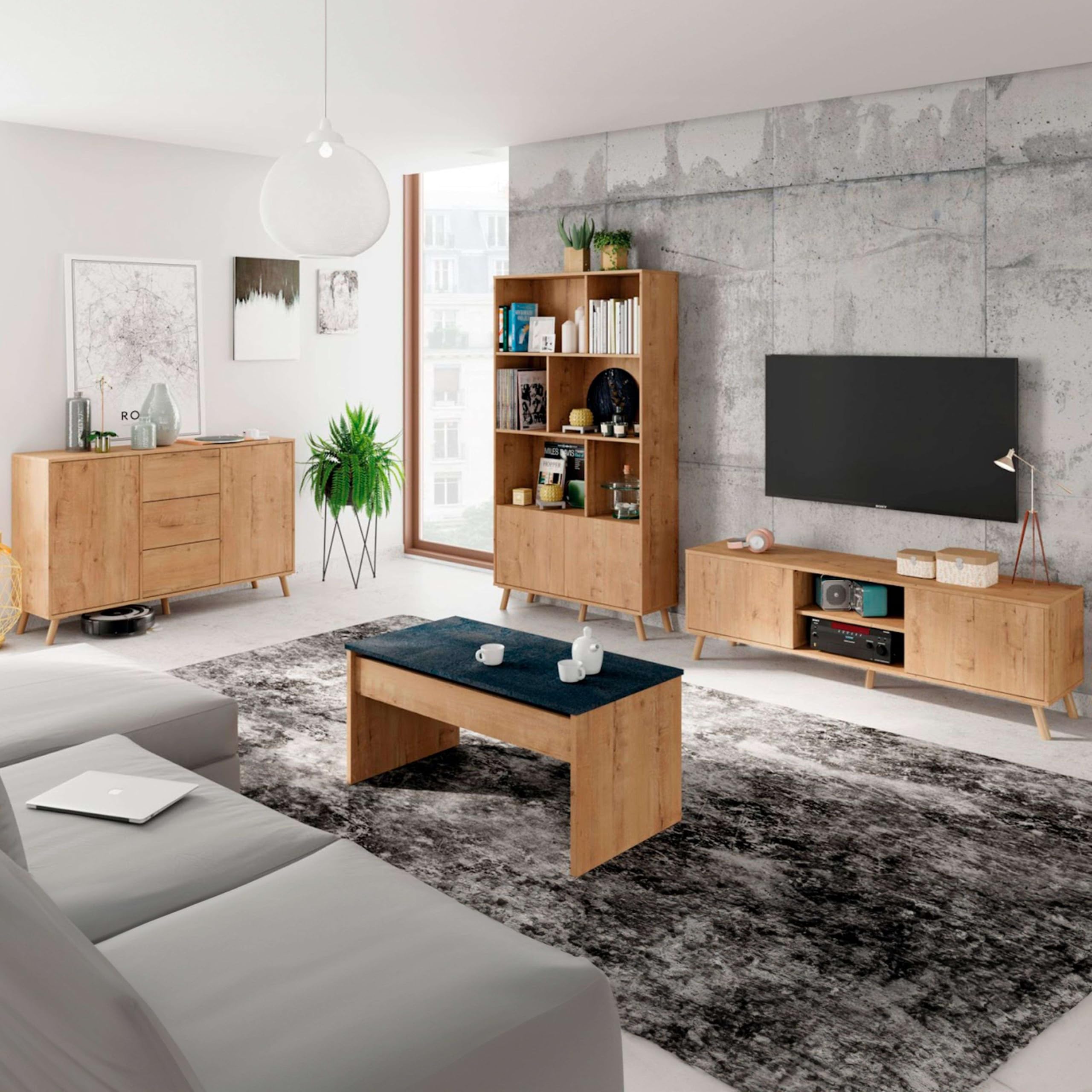 MUEBLES PITARCH | Librería de Salón, Oficina o Despacho, 2 Puertas y 3 Estantes, Patas, Roble Gold, 179x100x30cm (Alto x Ancho x Fondo), Moderna, Nórdica, Elegante, Resistente, Modelo Oslo