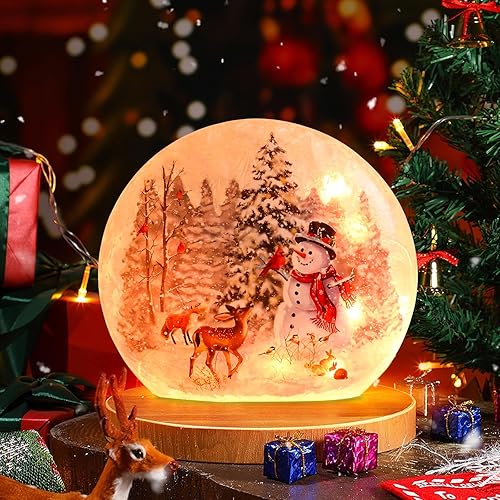 Muñecos de nieve iluminados de Navidad, decoración de interior de cristal agrietado, luz LED, florero de muñecos de nieve, lámpara de cardenal y
