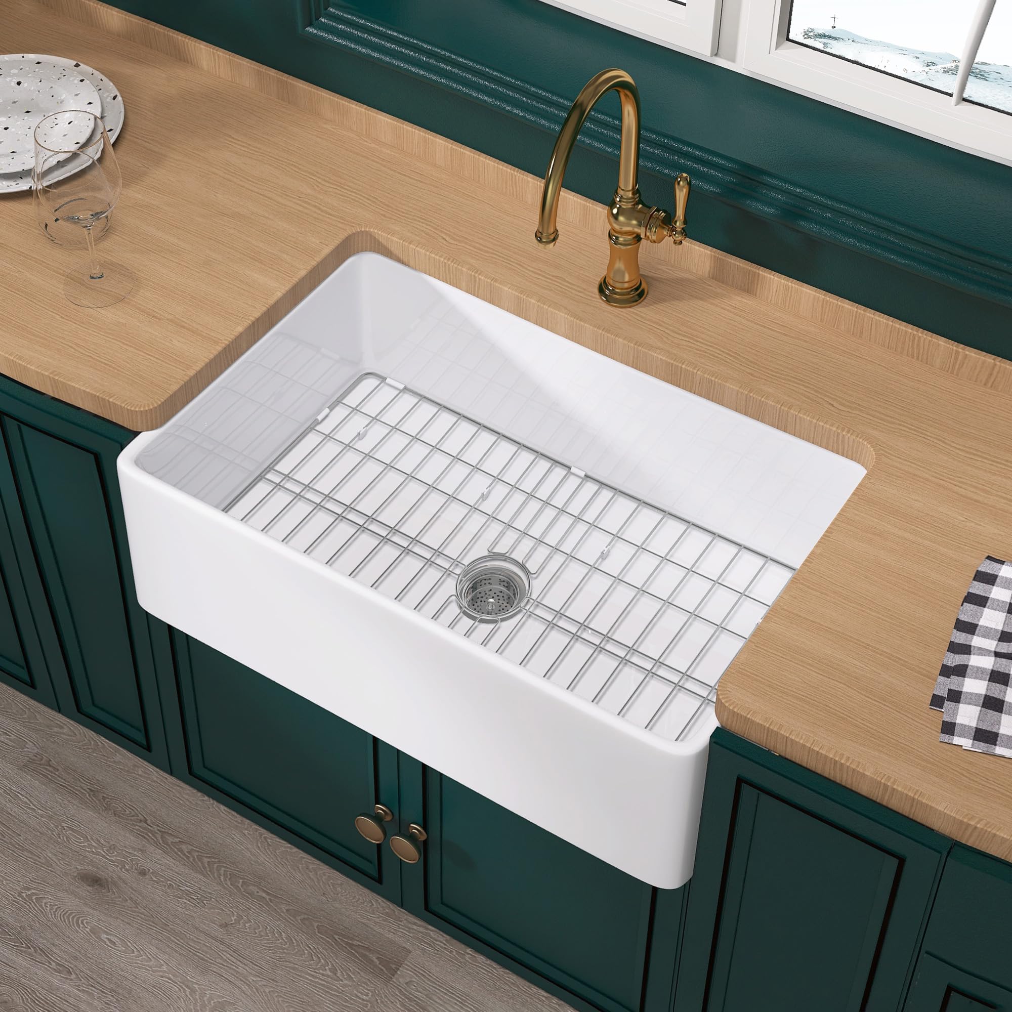 Miuara Farmhouse Sink 30 x 20 Inch White Fireclay