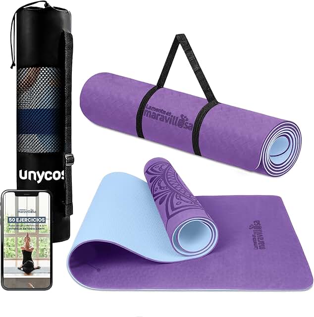 LA MENTE ES MARAVILLOSA - Esterilla de Yoga, Pilates y Otros Deportes, Antideslizante TPE con Bolsa y Correa para Llevar al Hombro, No Tóxica - 183x61 cm, Incluye E-book con Ejercicios