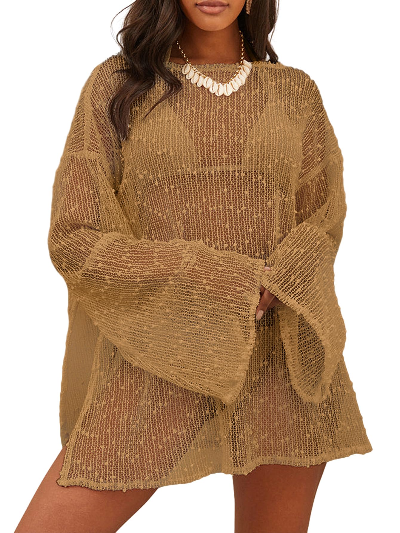 Lilosy Sexy Crochet Sheer Kaftan Caftan Beach Dress Bathing Suit Swim Coverup One Piece