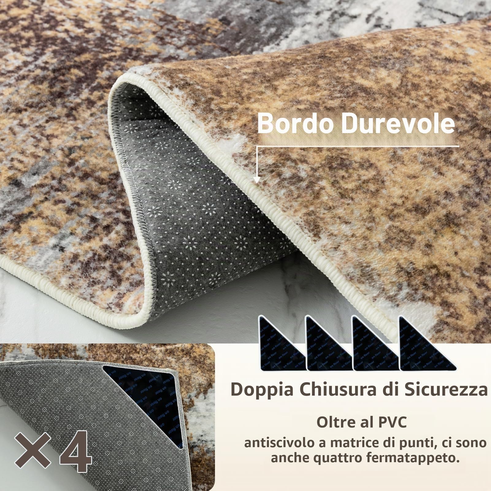 VK·LIVING Tappeti per il Soggiorno Aggiornati 14.5mm Spugna Spessa Tappeto | Astratto Moderno Antiscivolo Tappeto a pelo Medio per Soggiorno Camera da letto Ufficio Grigio oro 160X230CM