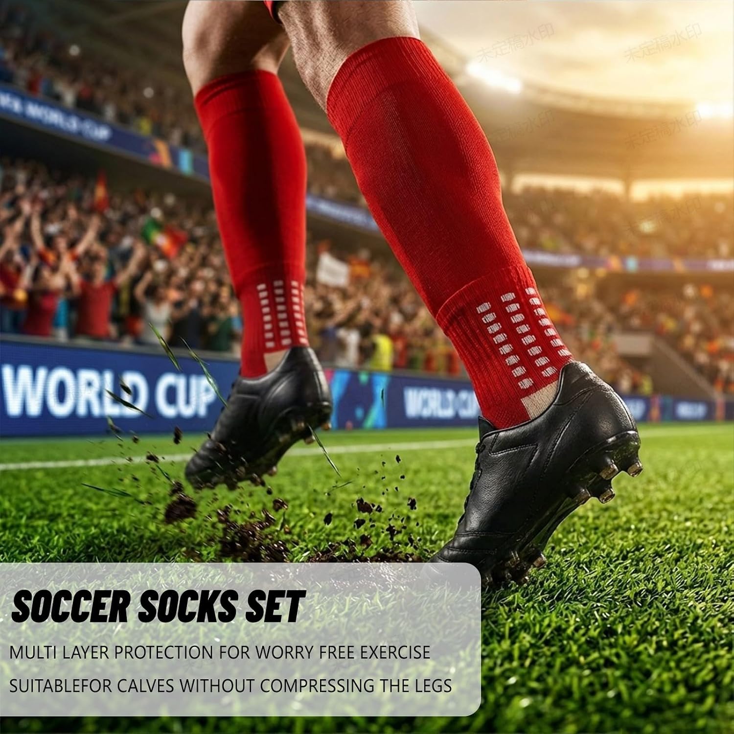 World Cup Themed Anti-Slip Football Socks & Knee Guards Set, 3Pairs Unisex Sports Protective Socks Kit