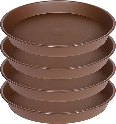 Miniatura 42 de Paquete 4 platos 16 pulgadas para plantas, bandejas redondas resistentes para macetas, recipientes de baño para pájaros, bandeja de plástico