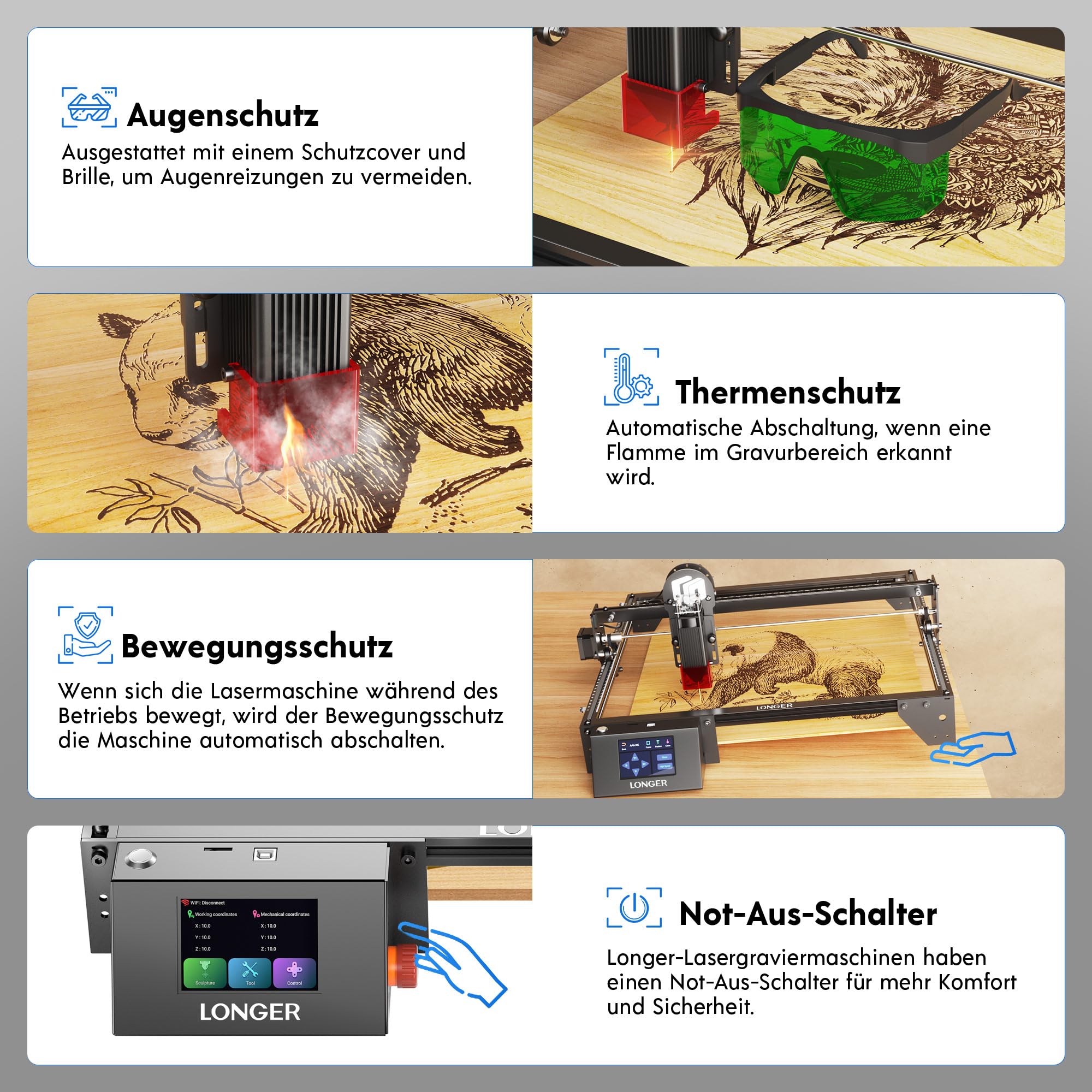 LONGER 5 W Laser Engraving Machine Beginners, 400 × 400 mm, kolorowy ekran dotykowy 3,5", sterowanie aplikacją offline, grawerunek metal/szkło/drewno, idealny dla małych firm