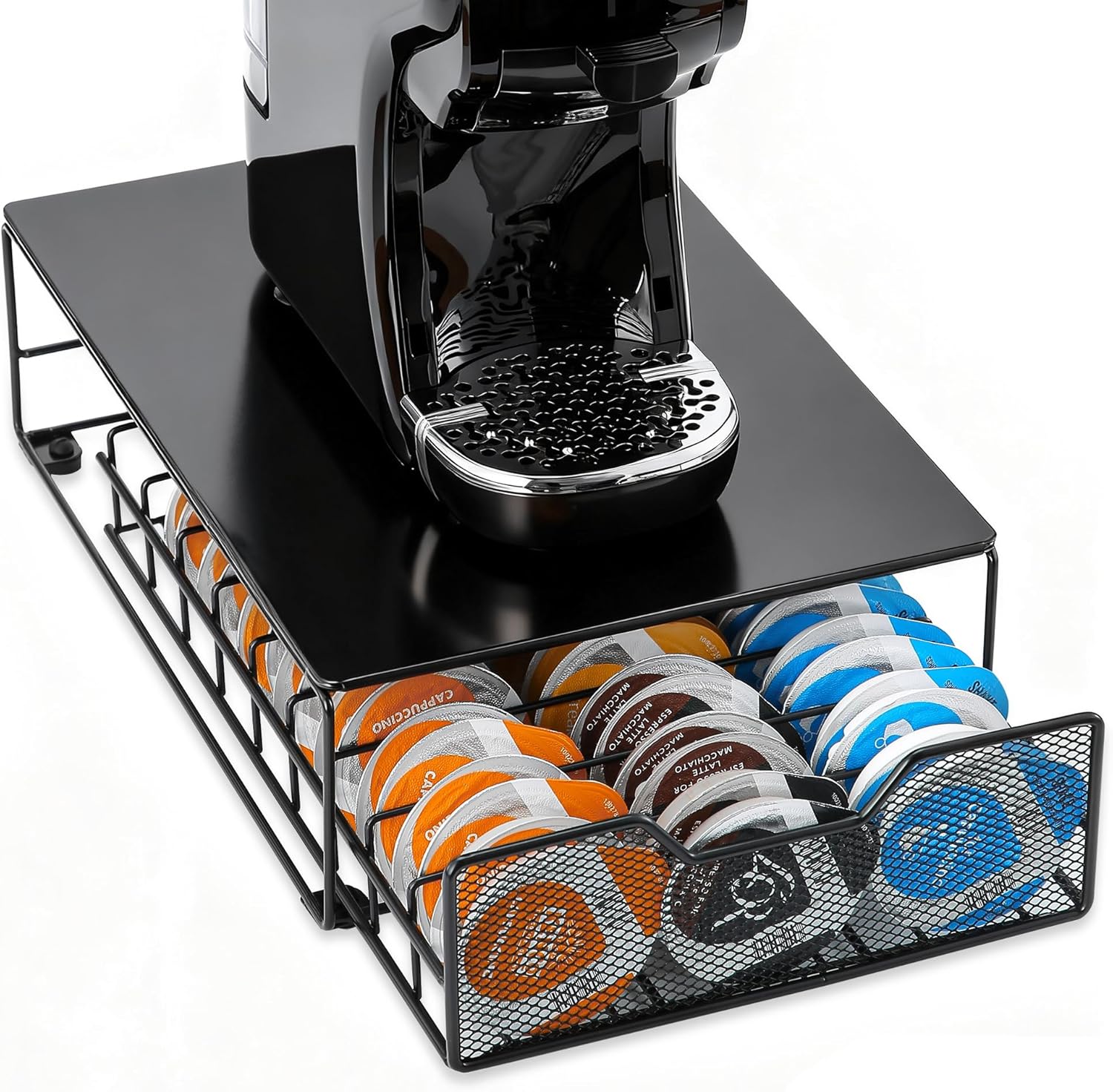 ROWISE Coffee Pods Holder for Tassimo Capsules, Coffee Storage Drawer Organizer Compatible with 54 Small or 27 Big Tassimo Pods, Matte Black Metal Design, Space-Saving, Easy Access and Organisation