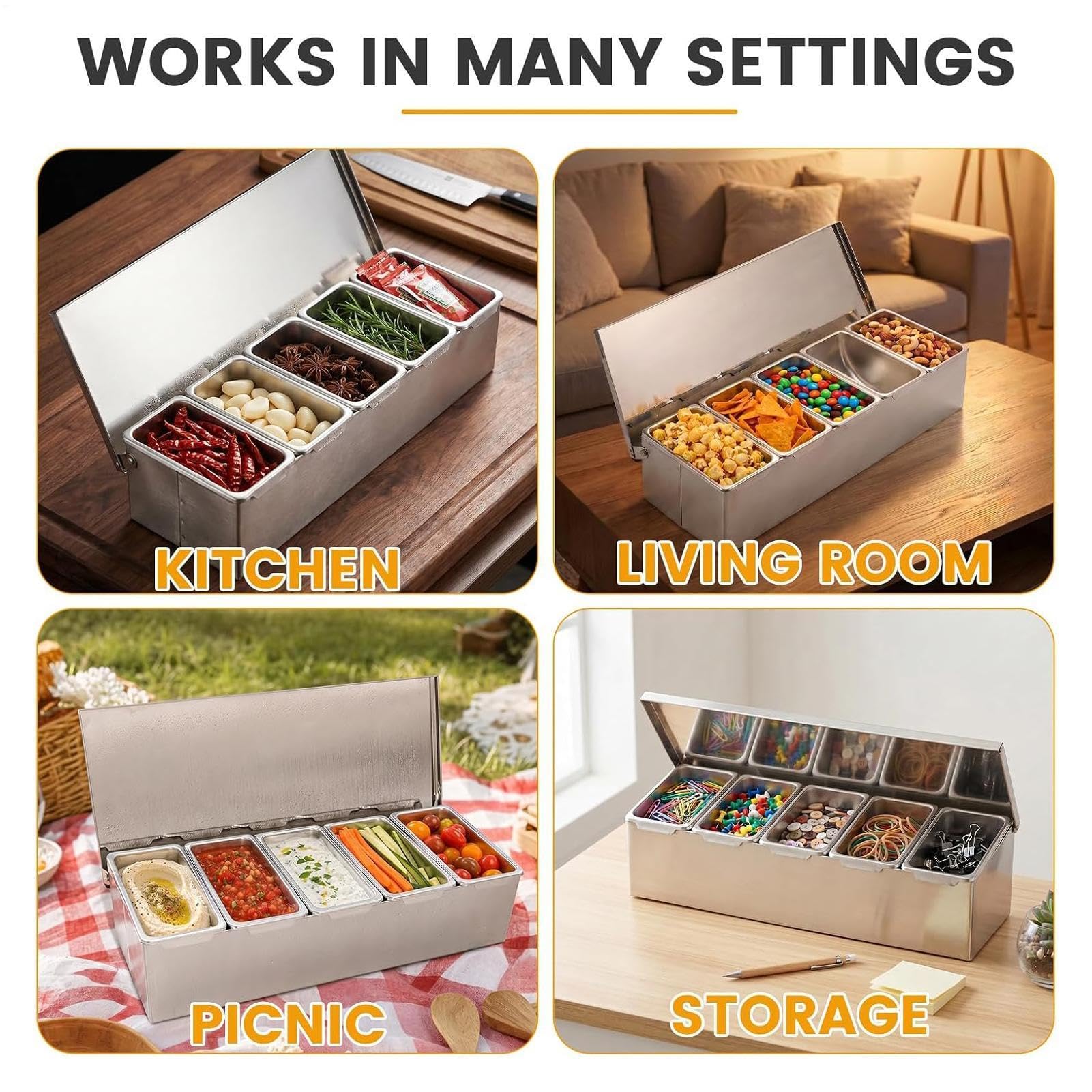 Gewürzbehälter aus Edelstahl mit Löffel | Gewürz-Organizer-Box für Hobbyköche, Kochliebhaber, Köche, Eltern, Schrank, Speisekammer, Wohnmobil, Wohnung