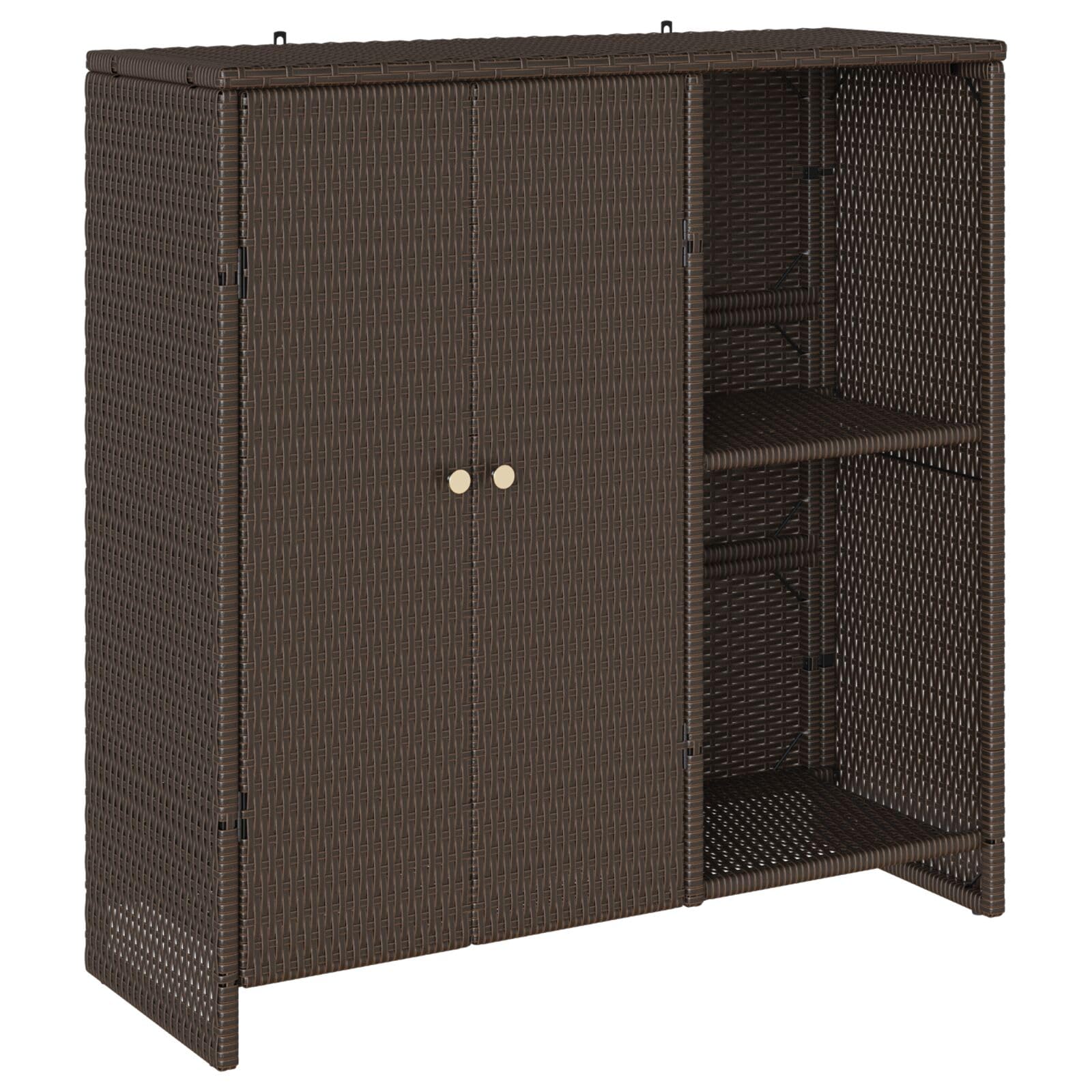 vidaXL Large Rattan Storage Cabinet | Indoor Outdoor Furniture with 2 Doors and Shelves, Polyrattan Construction, Textured Finish, Elegant Brown for Organizing Herrami