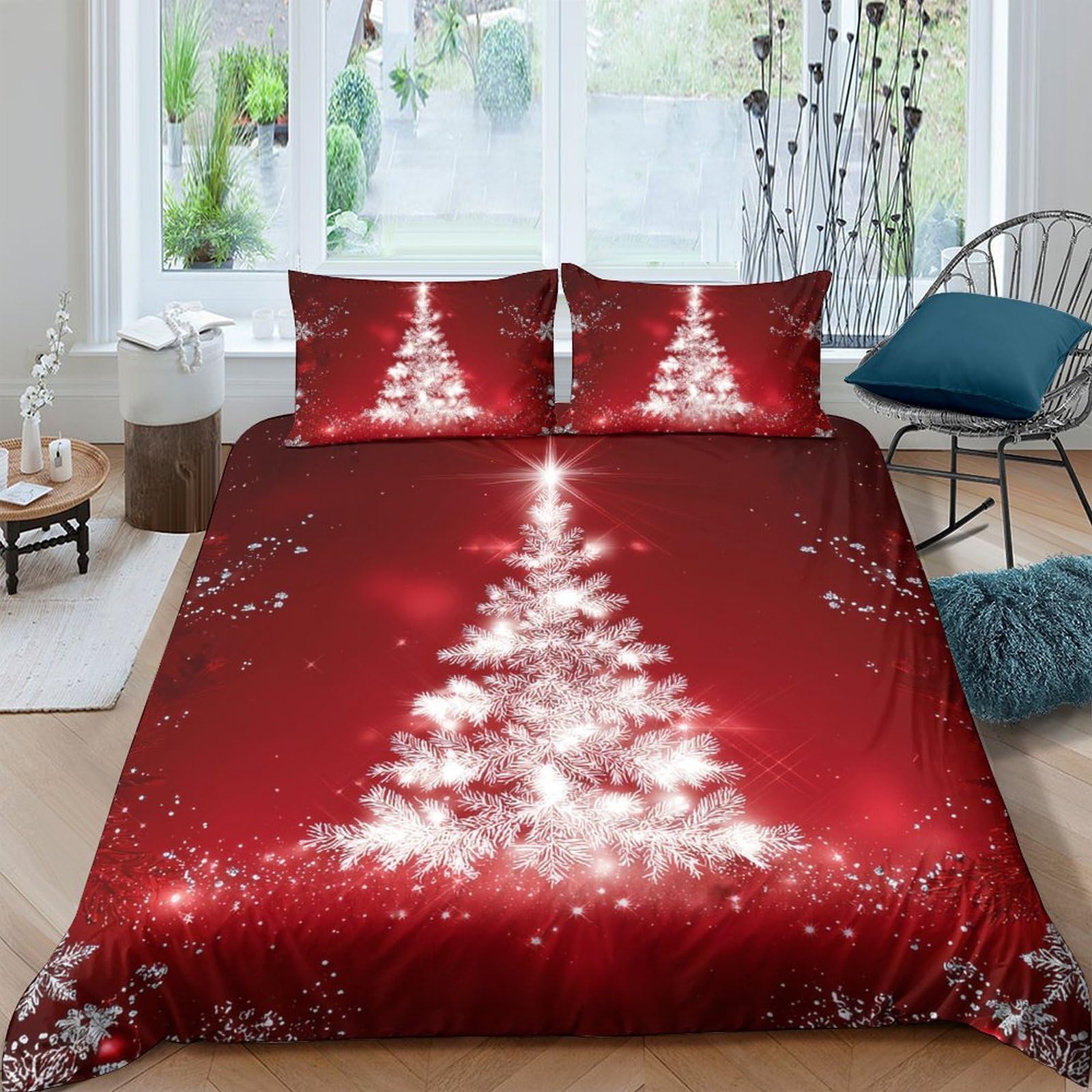 Ctjqhvkz Style-6 3D Printed Christmas Tree Fitted Sheet Microfiber Red Snowy Pattern Mattress Cover For Bedroom Guest Room Decor Single（135X200cm）