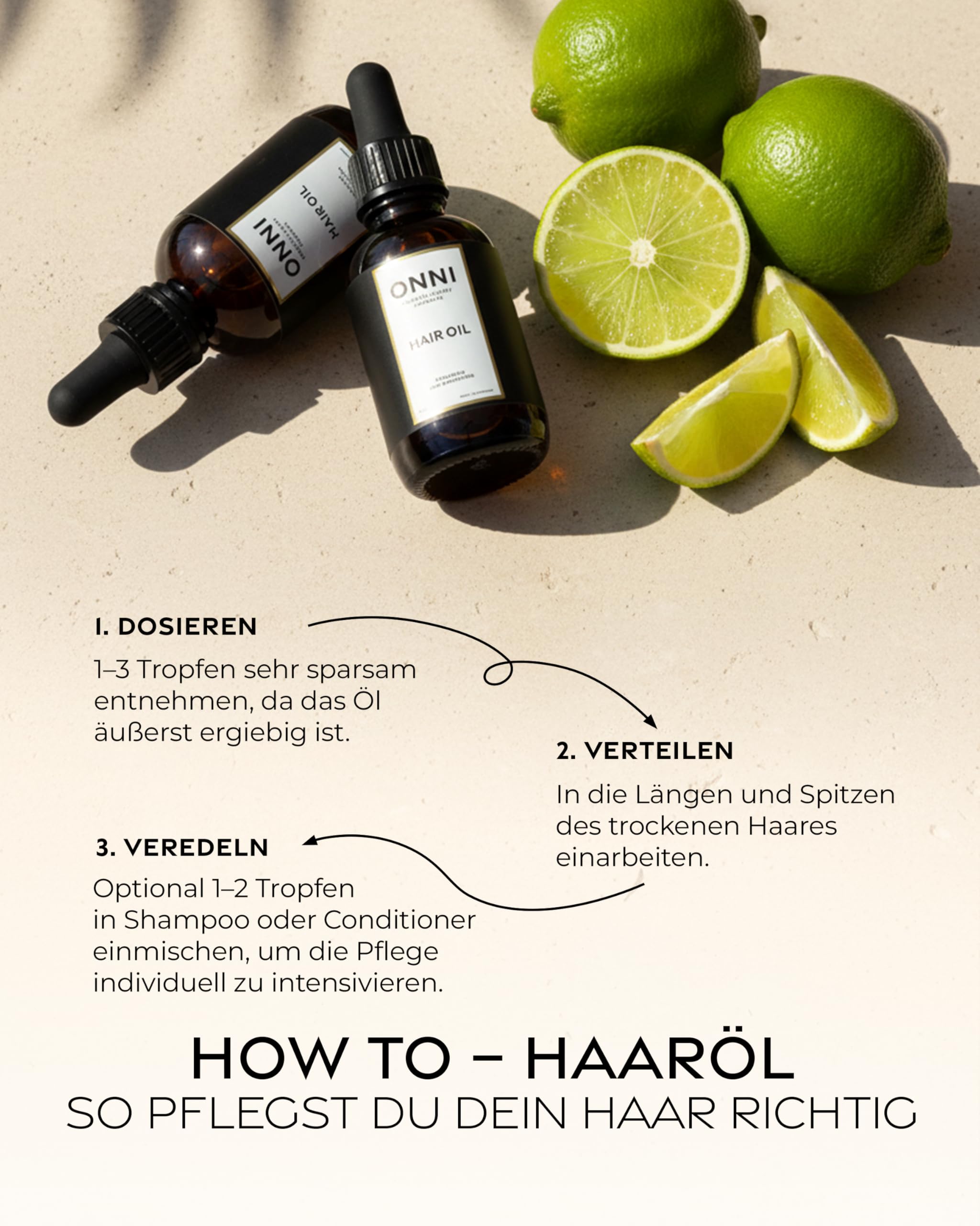 ONNI – Hair Oil Haaröl 50ml intensive Pflege für trockene Längen und Spitzen – Mit Ximenia-, Melonen- & Brokkolisamenöl – Für Struktur, Glanz, Anti-Frizz & Locken – vegan, silikon-, & parabenfrei