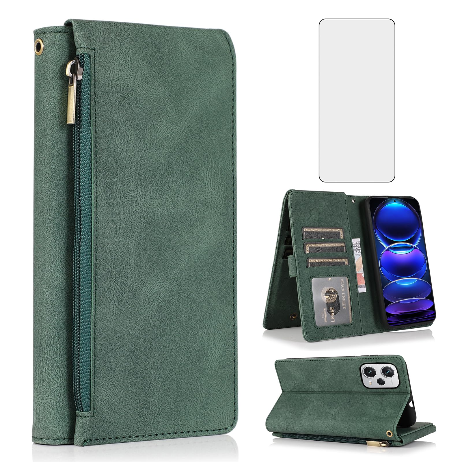 Funda cartera para Xiaomi Redmi Note 12 Pro Plus con cremallera y protector pantalla 8