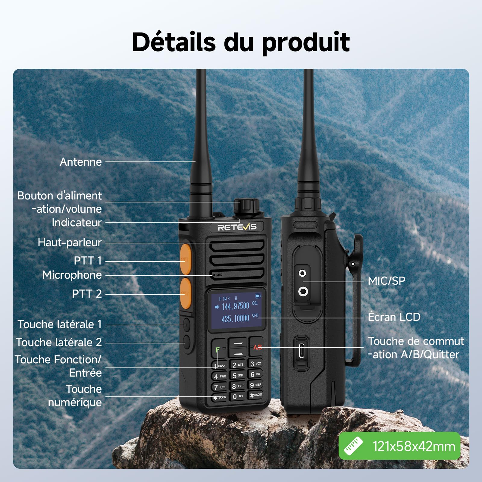 Retevis Ailunce RA89R Radio Amateur, Répéteur Temporaire Walkie Talkie, contrôle App, Type-C Ransmission, FM/AM,2800 mAh, 1750Hz,Talkie Walkie Longue Portée de Plein Air Passionnés(1 pièce)