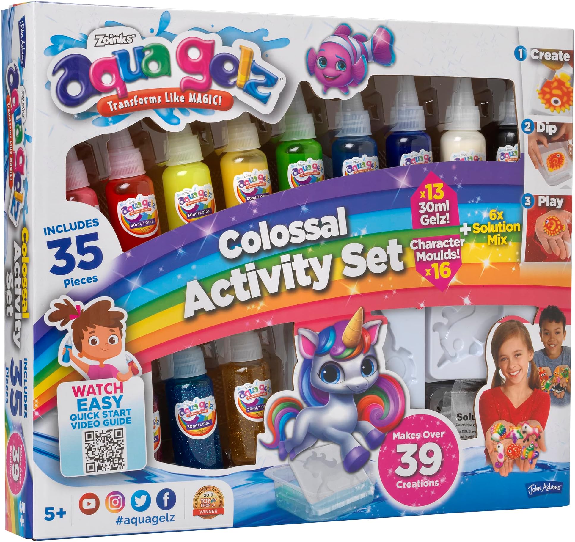 John Adams Aqua Gelz Colossal Activity Set | Create A Magical, Colourful World | Make 39+ Squishy, Fun Creations | Mess-Free Play | Arts & Crafts for Age 5+ | Great Gift Idea for Birthday & Christmas