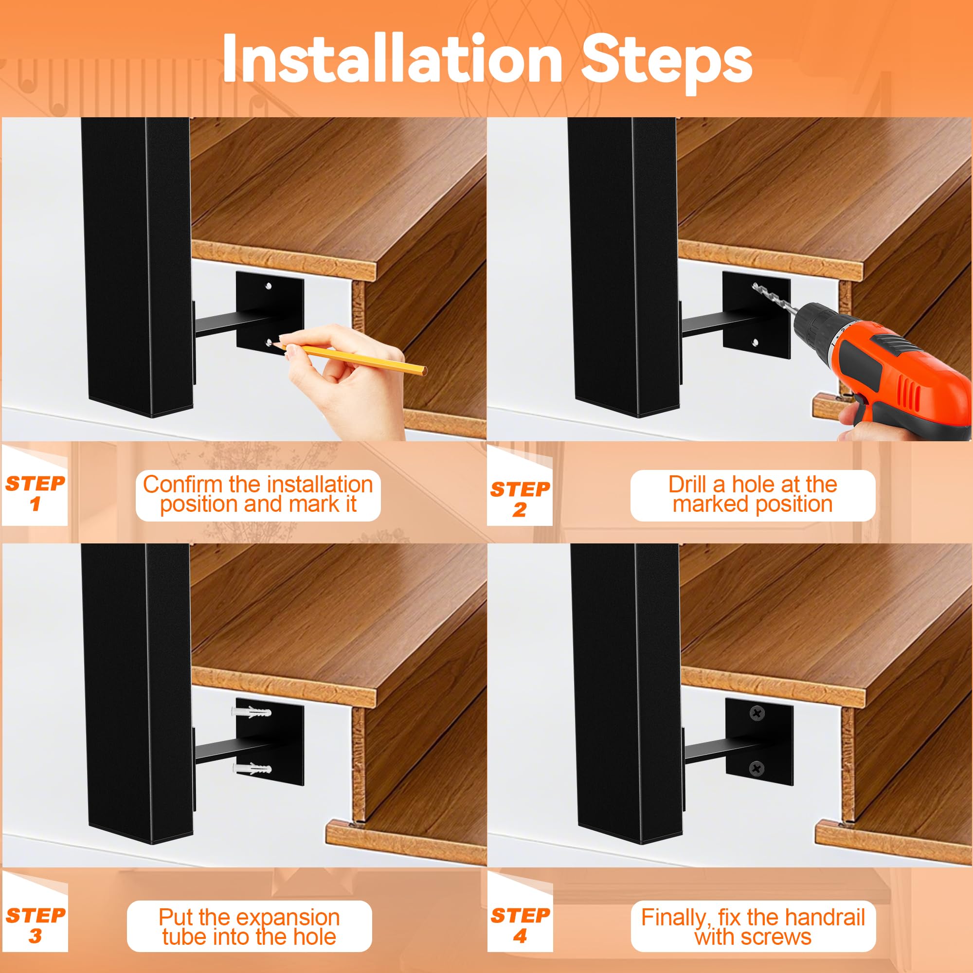 Treppengeländer Innen, Geländer Treppe Schwarz, Metall Handlauf Treppe L Form, Matt Geländerpfosten Handläufe für Treppen, Treppengeländer, Treppenhandlauf für Dachböden, Flure (120cm)