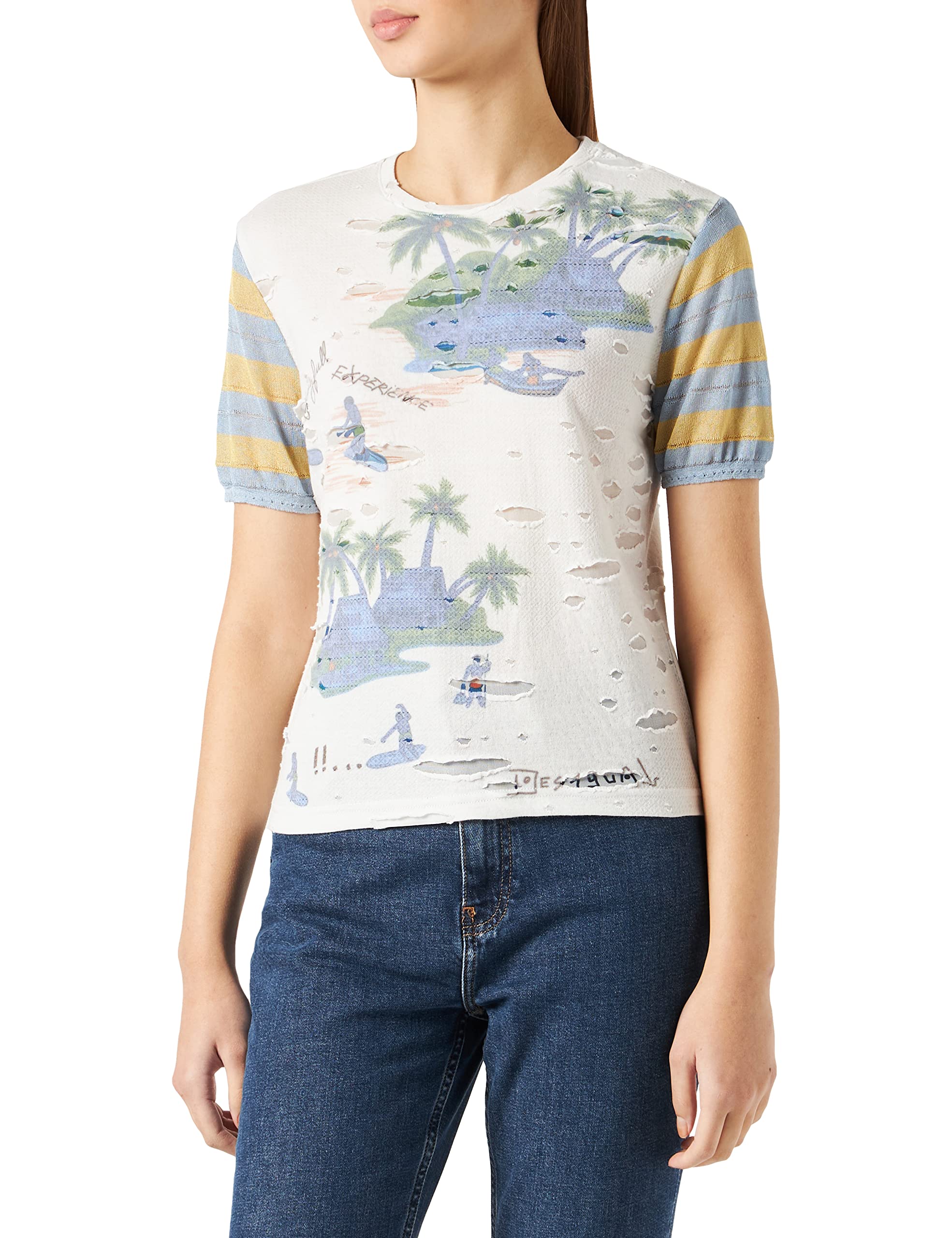 Desigual Women's TS_Hawai T-Shirt, White, XL