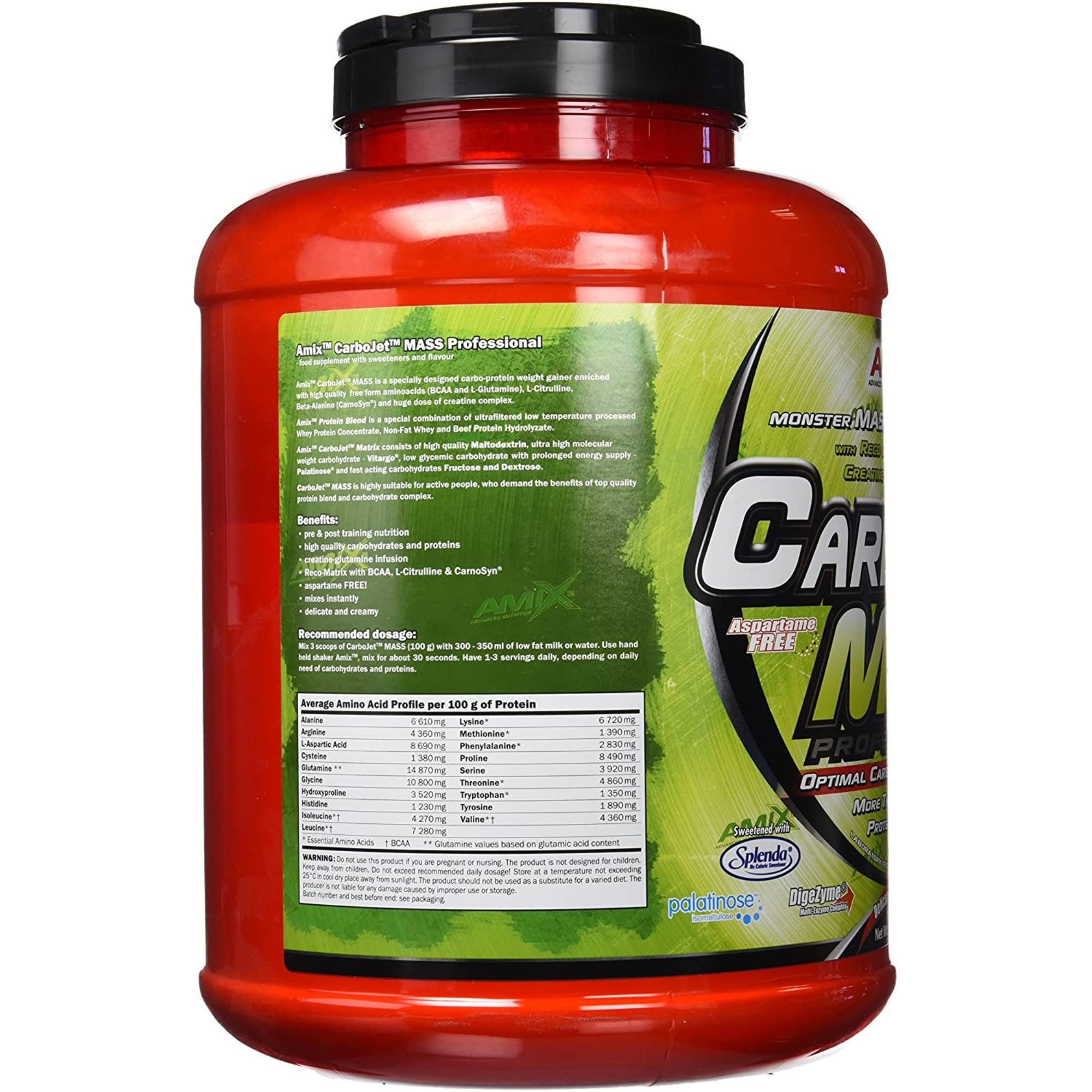 AMIX - Complemento Alimenticio - Carbojet Mass Professional - Carbohidratos y Proteínas para Aumentar la Masa Muscular - Concentrado Proteína de Suero - Recuperador Muscular - Sabor Vainilla - 3 KG