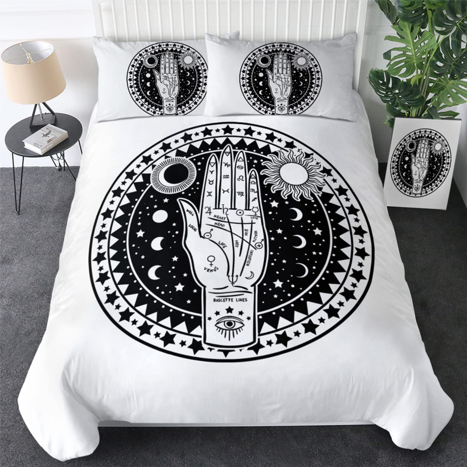 Housse de couette chiromancie blanche 220x240 pour une chambre adulte lumineuse et apaisante