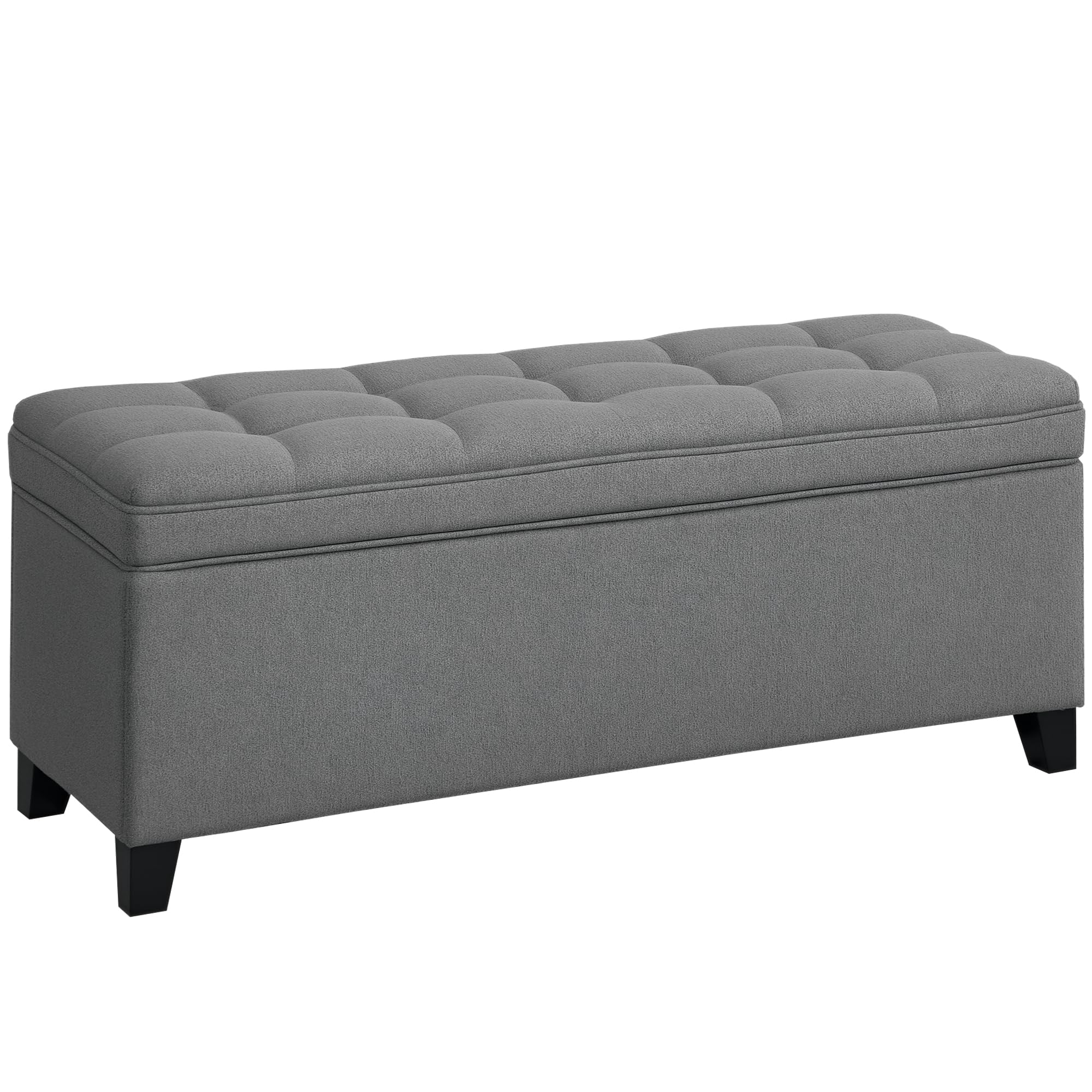 HOMCOM Puff Almacenaje Banco Almacenaje 112L Tapizado en Lino con 2 Bisagras de Seguridad Tapa Abatible y Asiento con Capitoné para Dormitorio Salón Entrada Carga 120 kg 120x40x48 cm Gris Oscuro