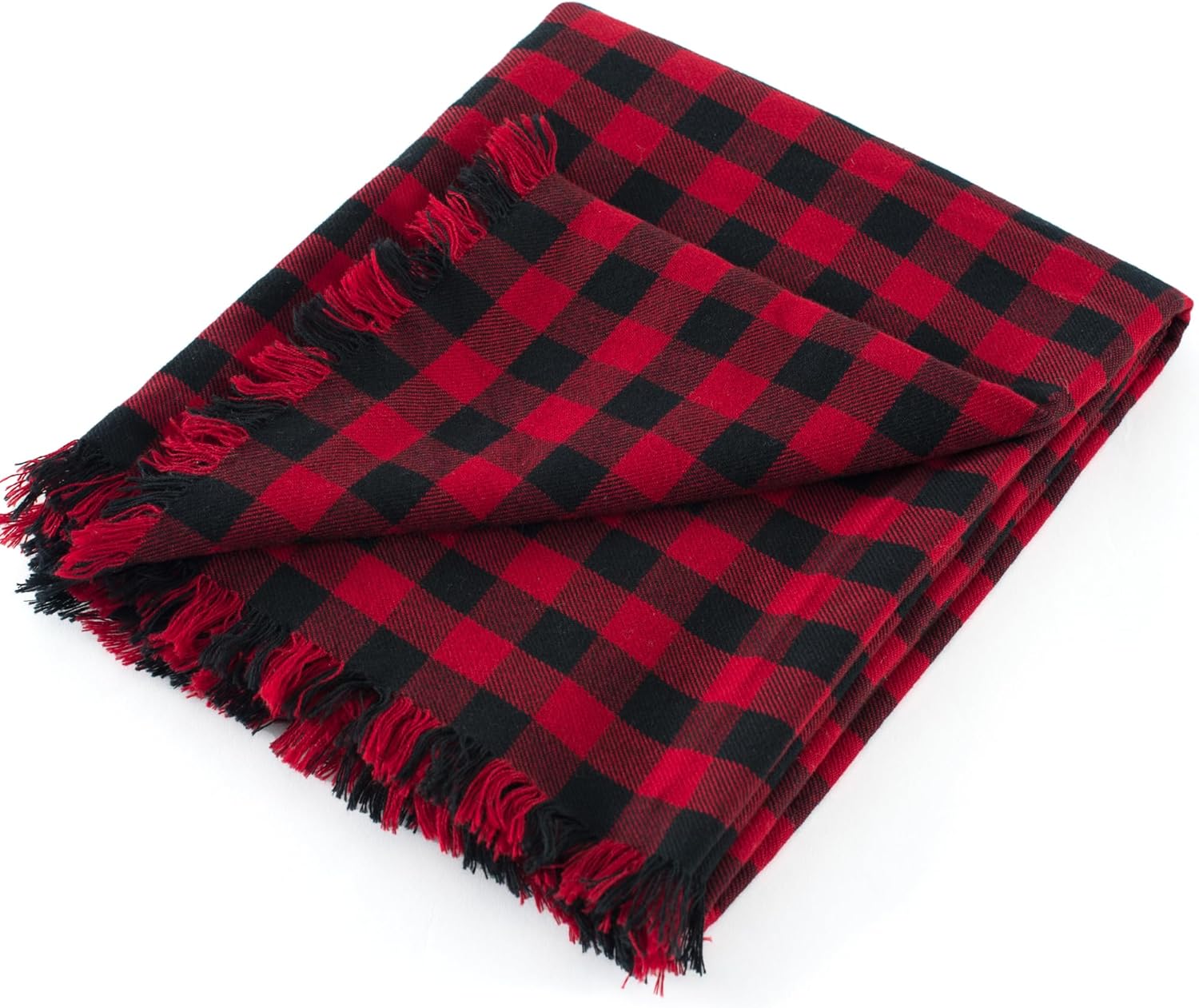 100% Cotton Throw Blanket Plaid Soft Lightweight Cozy Farmhouse Tassels Summer Thin Breathable Throws for Couch Sofa Bed (50" × 60" Red/Black) Red/Black 50"x60"