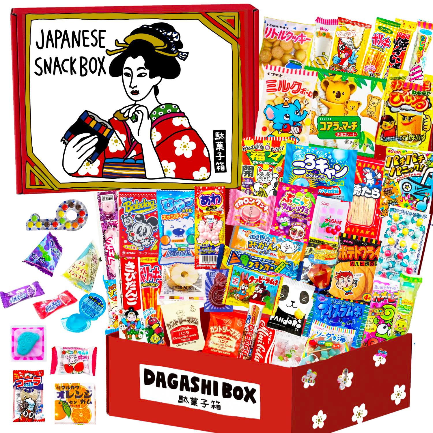 Japanese Snacks & Candy 50 Piece Dagashi Set Gift (Box) Japan snack box, Variety Assortment, chips variety pack, Gift Snack Box, Holiday Gifts, birthday gift,japanese candy dollar,Kitkat,Matcha Valentine's Day