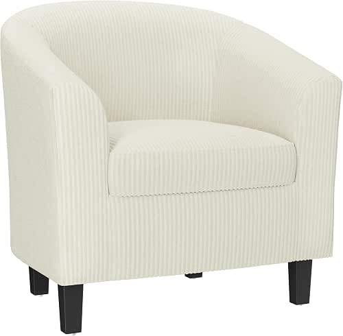 Yaheetech Corduroy Barrel Chair, Upholstered Club Accent Chair, Round Armchair