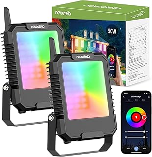 Novostella 50W BLink Projecteur LED RGB APP Contrôle, Projecteur LED Couleur Intelligent Smartphone IP66 Etanche Contrôle de Groupe Spot LED Exterieur Interieur avec une Portée à 25M Sync avec Musique