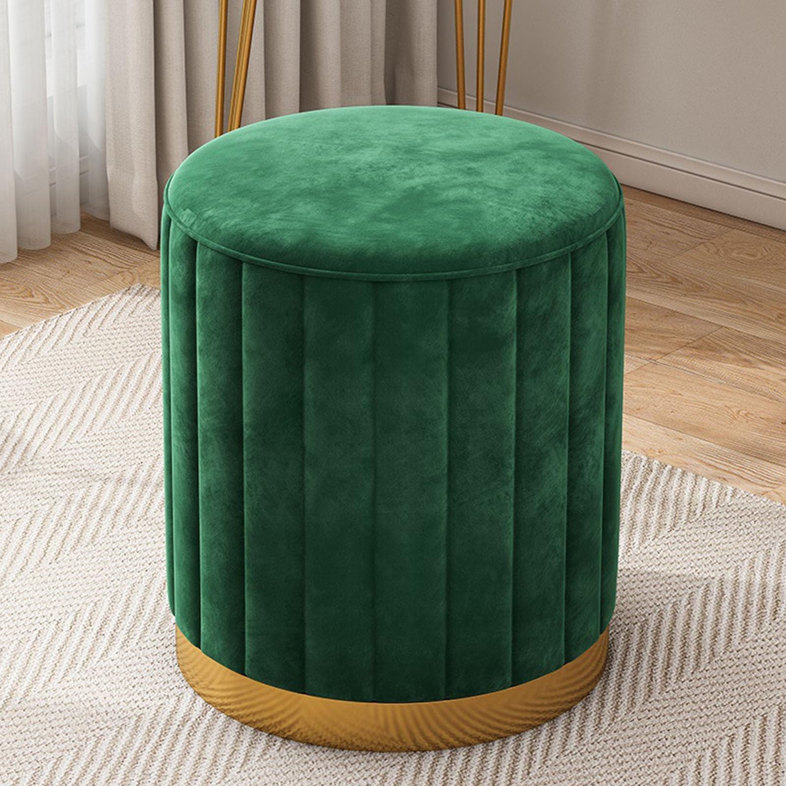 Pouf Basso Rotondo in Pelle, Sgabello da toeletta in Spugna, Sgabello Carino Creativo e alla Moda, Pouf Contenitore Rotondo in Velluto, poggiapiedi Rotondo, per Camera da Letto, so