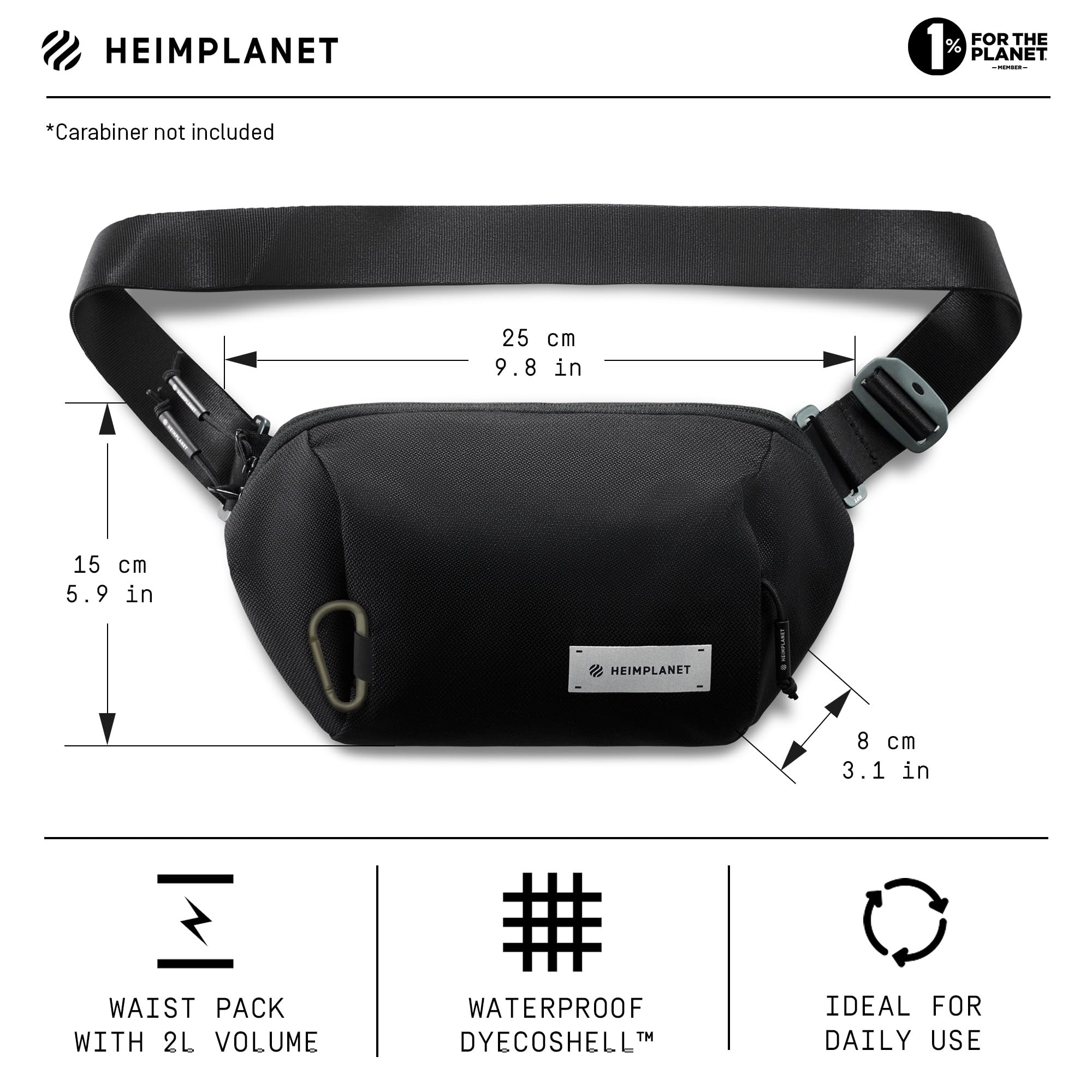 HEIMPLANET Originale | Transit Line Sling Pocket | Marsupio impermeabile in DYECOShell di alta qualità | Supporta l'1% per The Planet (Nero)