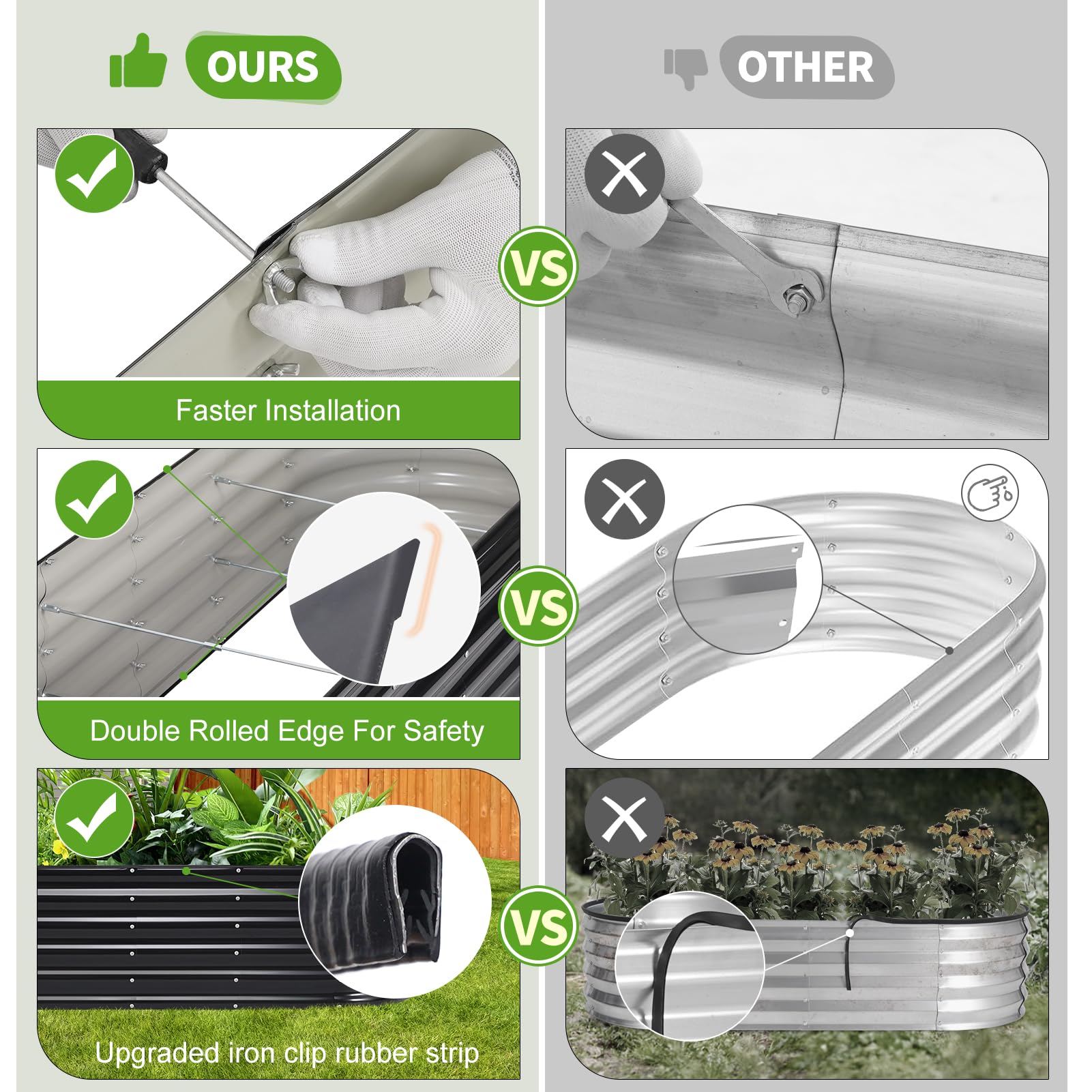 Cama de jardín elevada galvanizada para Exteriores, Camas elevadas para jardinería, Caja de macetero de Metal, Kit de Cama de jardín elevada de Acero con Borde de Seguridad y Guantes para