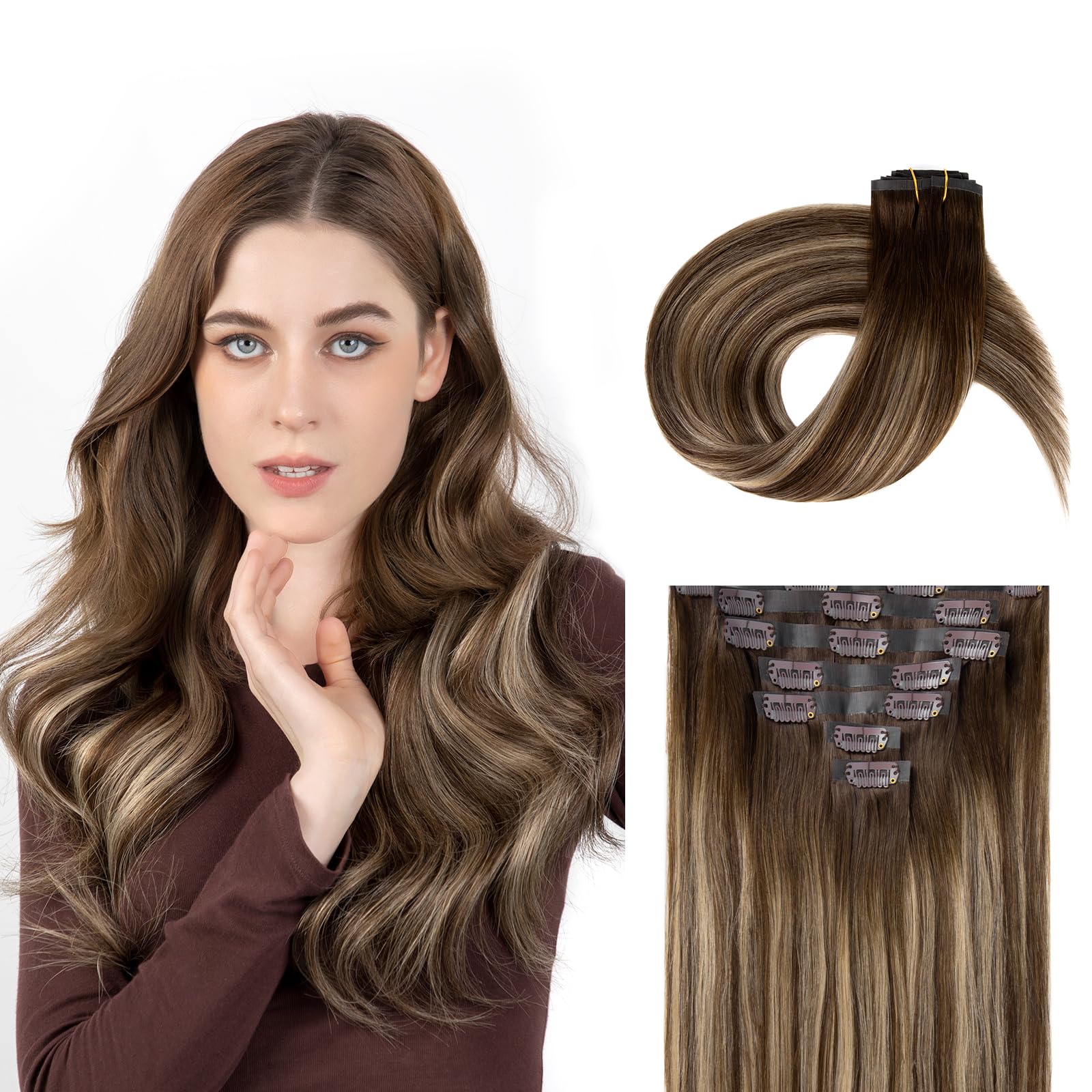 SOBEAUTY Clip in Hair Extensions, 100% Real Human Hair Remy Natural Volume Hair Extensions