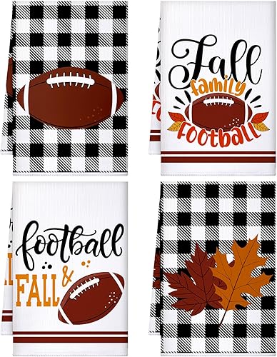 Preboun 4 toallas decorativas de cocina de fútbol de otoño, toallas de mano de hoja de arce de rugby, toallas de cocina de microfibra para otoño,