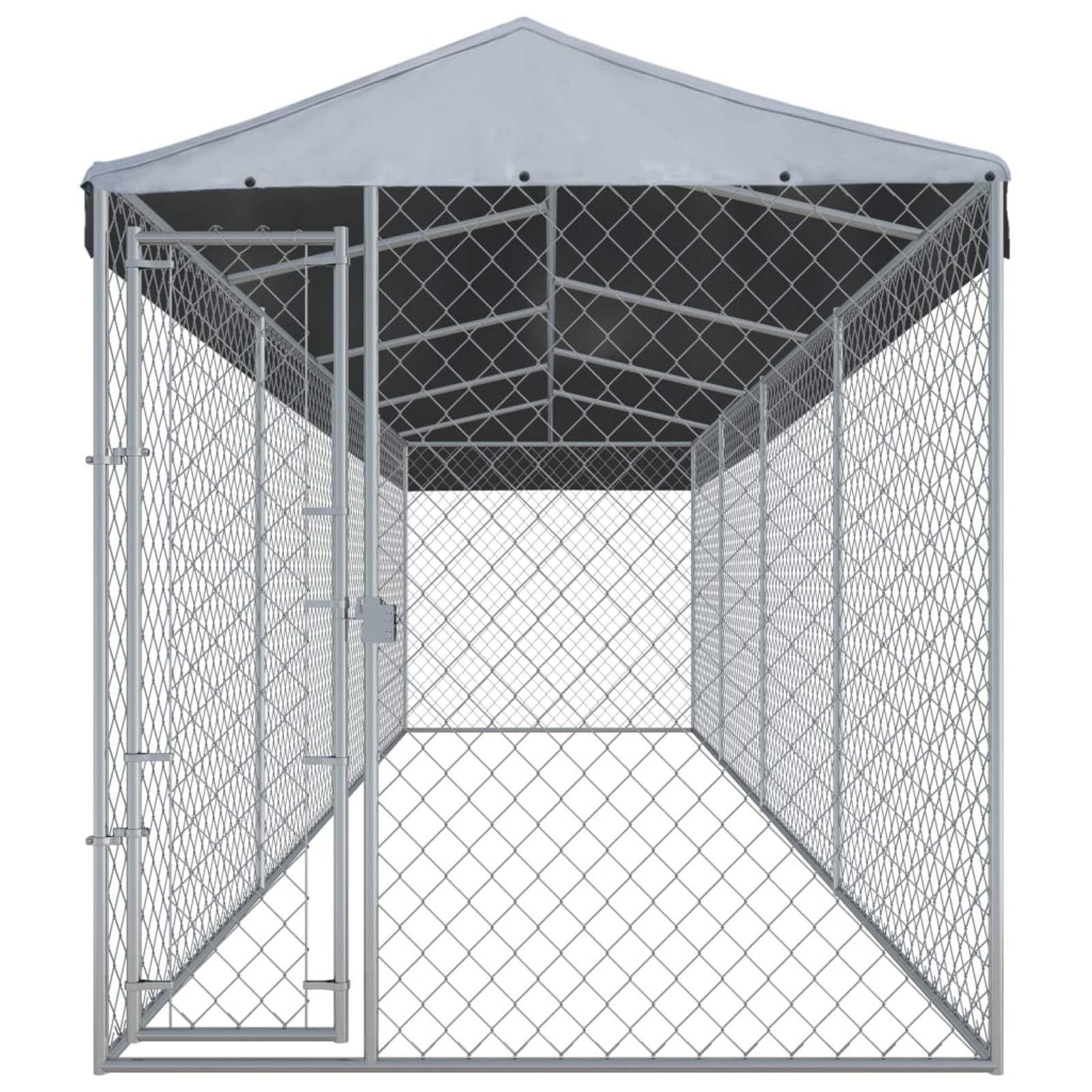 Festnjght Perrera de Exterior con Toldo Jaula para Perros Mascotas de Galvanizado con Cerradura para Jardín Patio 760x190x225 cm Plata