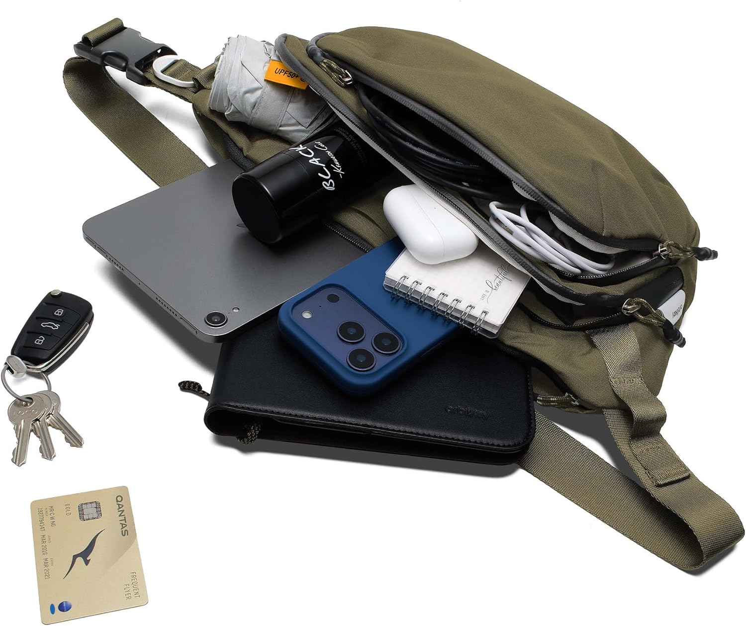 Orbitkey Urban Sling Plus – Compact Crossbody Bag with Adjustable Strap & Quick Access Pockets – Lightweight Everyday Carry Sling for Travel, Work, Gym & Outdoor Adventures (Olive)