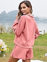 Vista 3 de Flygo Conjunto de 2 piezas de algodón para mujer, sudadera con media cremallera y pantalones cortos de cintura alta