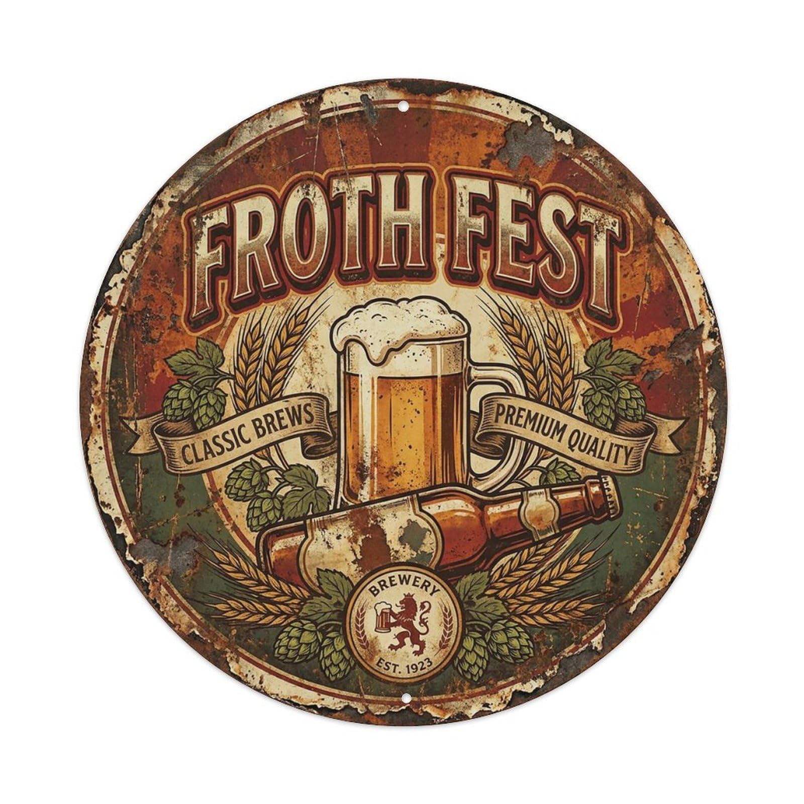 Vintage Beer Tavern Froth Fest Retro Bar for Pub Vintage Metal Tin Sign Plaque Wall Decor for Cafe, Club Bar, Office, Garden Metal Poster 8x8Inch