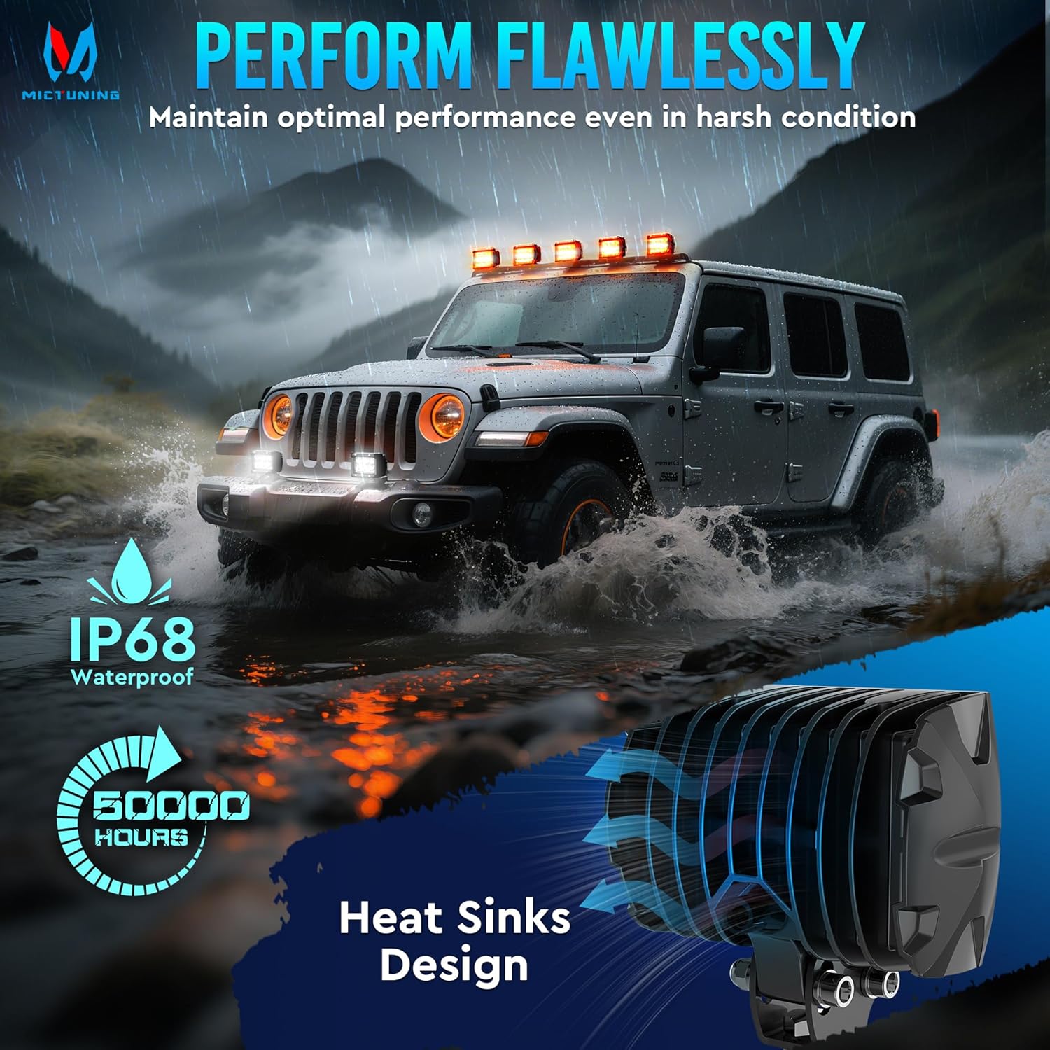MICTUNING K1 LED Light Pods with Amber DRL 4 Inch, 36W Spot Off Road Lights Super Bright Driving Fog Light 1800LM IP68 Waterproof with Wire Harness for Trucks Motorcycle ATV UTV SUV Car Boat, Pair