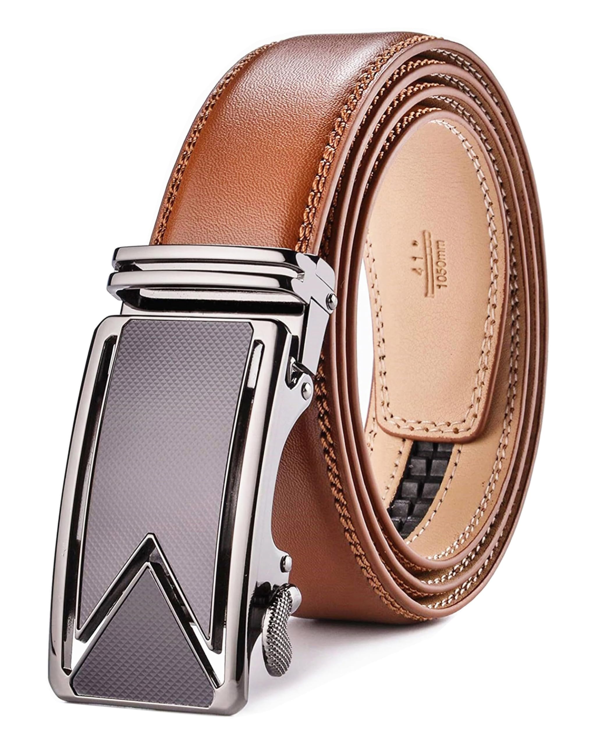 Nelbons Men's Belt, Leather Ratchet Belt for Men with Slide Buckle,Trim to Fit width 3.5cm 1 3/8 inch…
