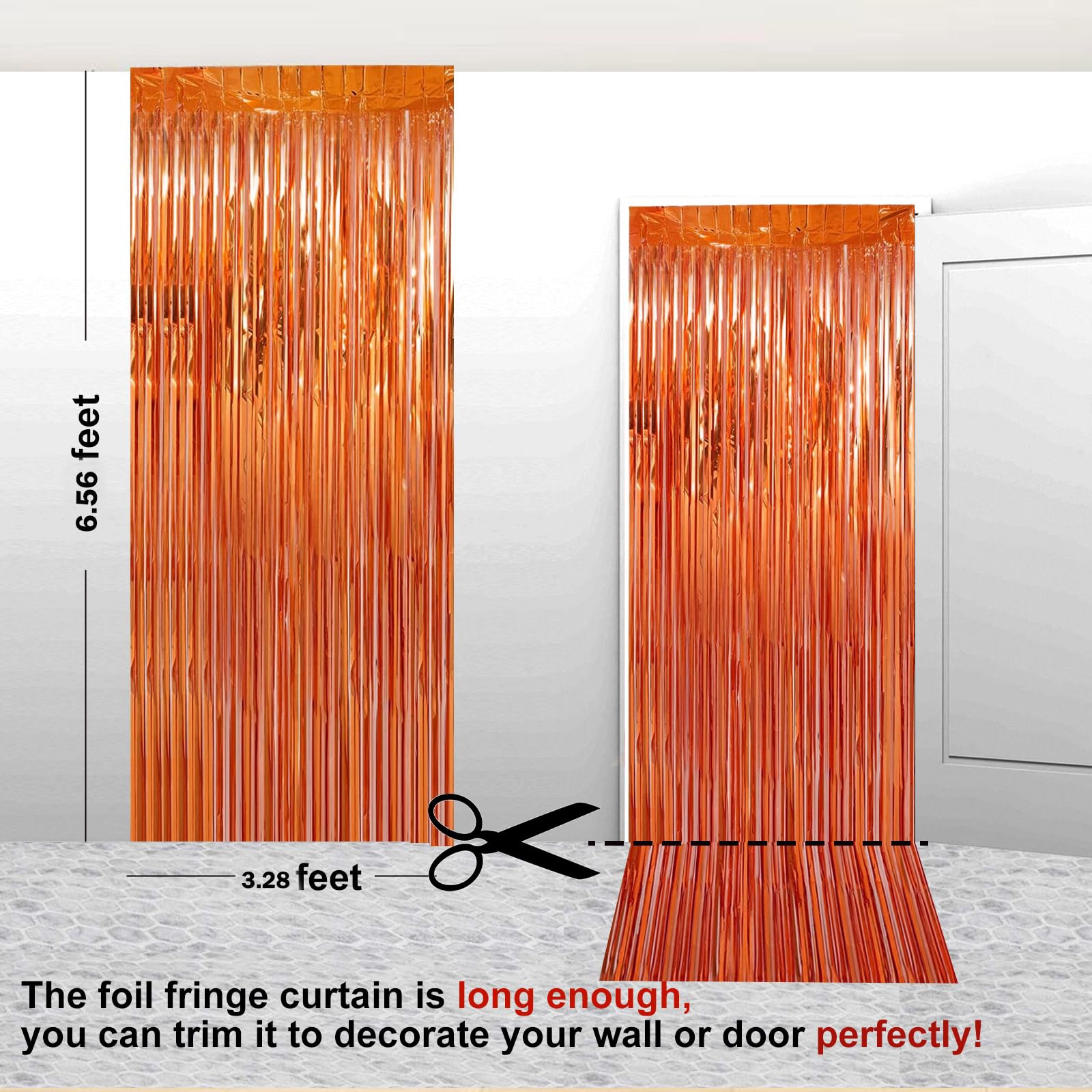 2 Pack orange Tinsel Curtain Party Backdrop Decorations, Metallic Foil Fringe Backdrop Door for Halloween, Christmas, Birthday Graduation Wedding Party Streamers Photo Backdrop.