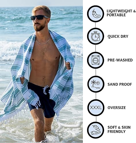 Miniatura 2 de Folkulture Toalla de playa turca para adultos con bolsa de viaje de 40 x 72 pulgadas, manta de playa rosa o toallas de playa a prueba de arena de