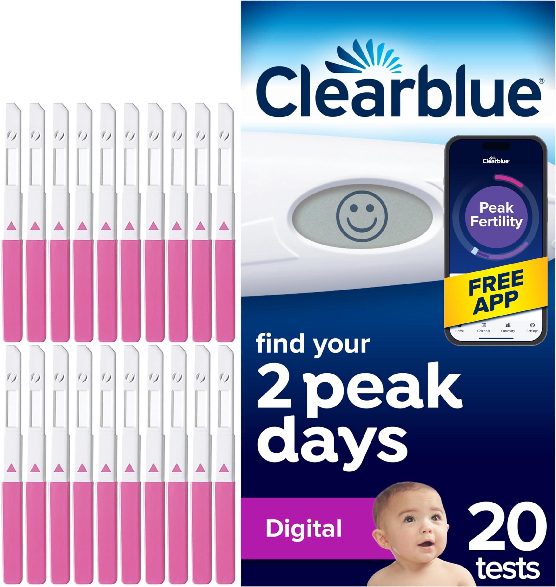 Clearblue Digital Ovulation Tests Kit (OPK) Proven to Help You Get Pregnant, 1 Digital Holder and 20 Ovulation Tests, Packaging May Vary