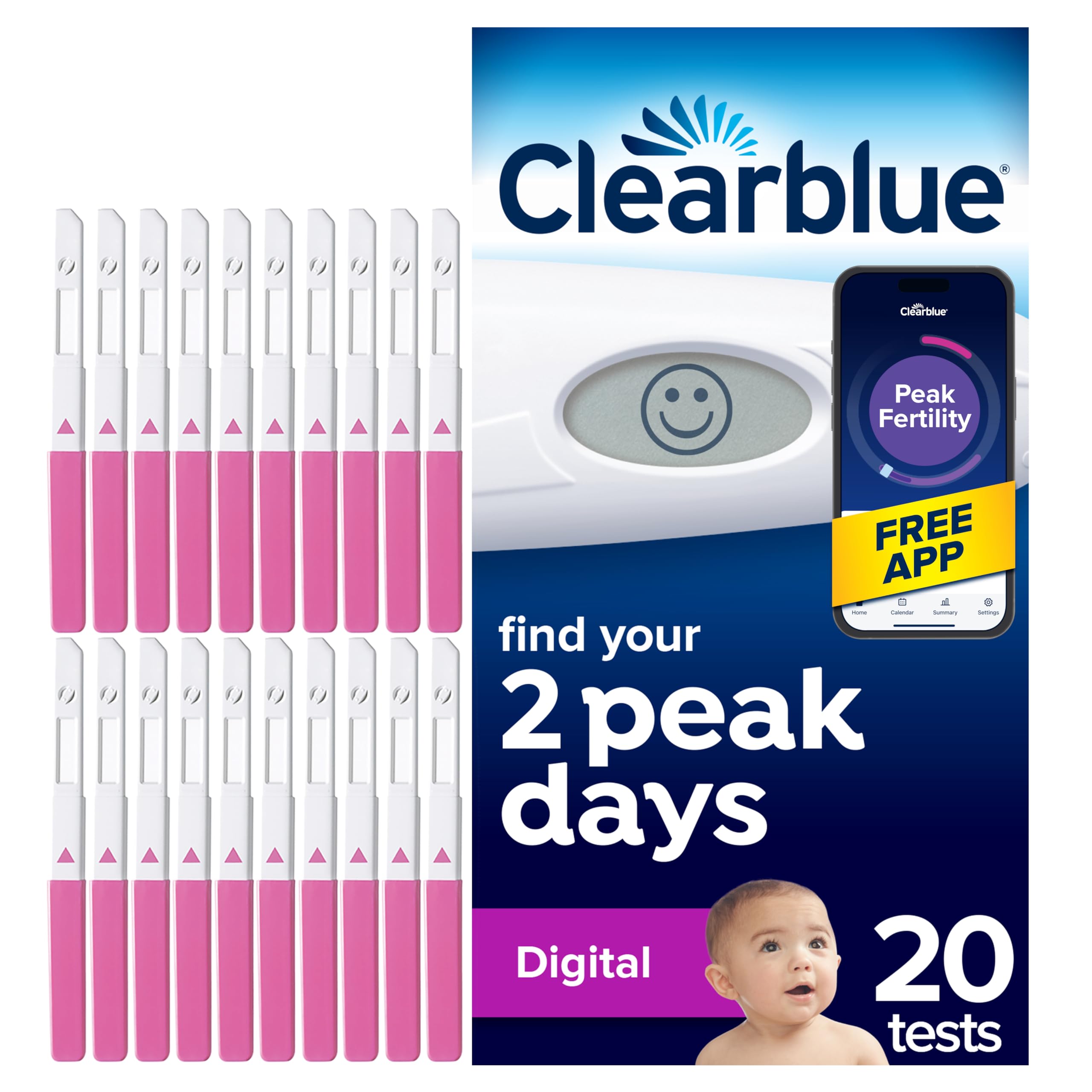 Clearblue Digital Ovulation Tests Kit (OPK) Proven to Help You Get Pregnant, 1 Digital Holder and 20 Ovulation Tests, Packaging May Vary