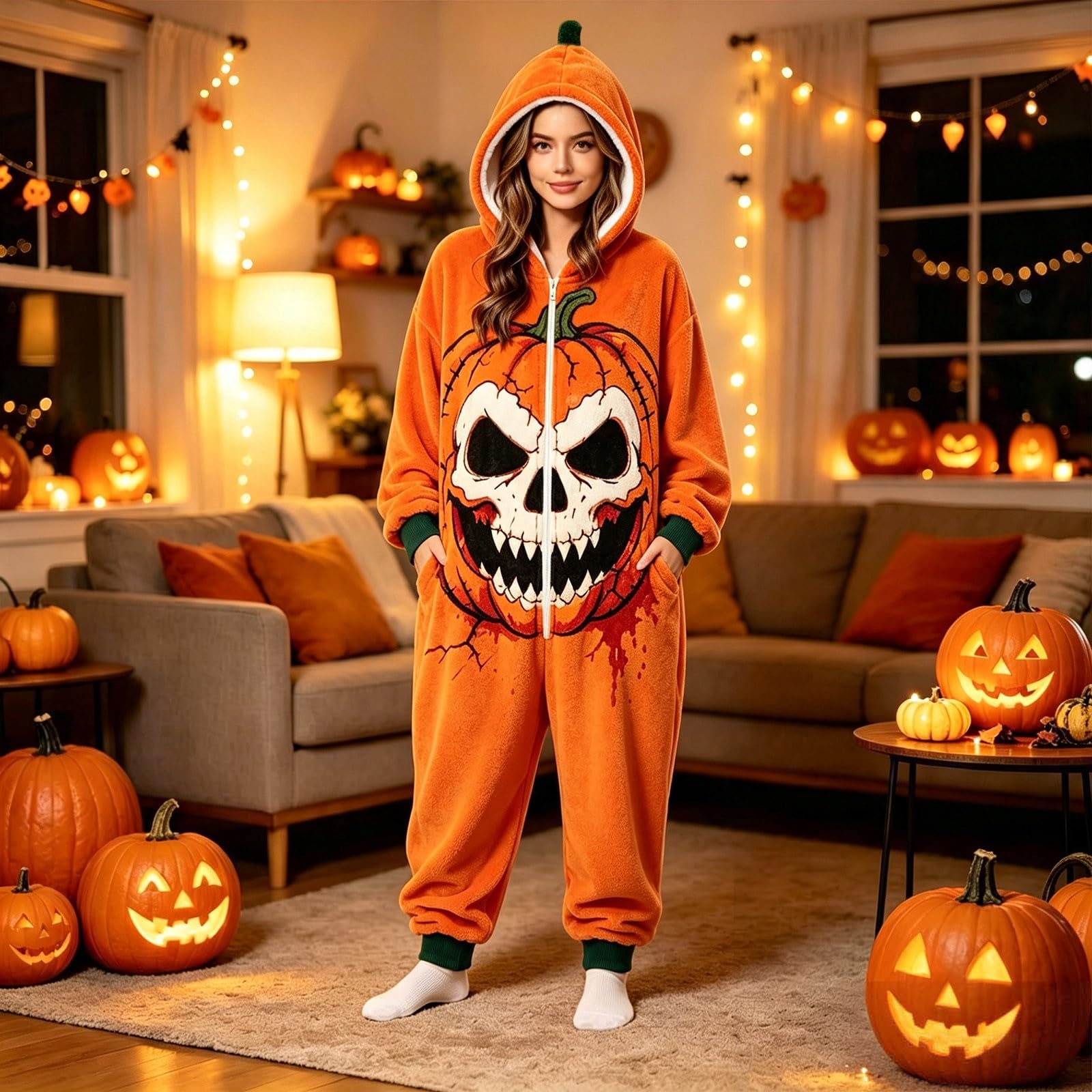 Elegante tuta di Halloween per adulti con vestibilità comoda, ideale per essere indossata in modo versatile, con motivo stampato, adatta per tutte le stagioni, facile da pulire a mano o in lavatrice