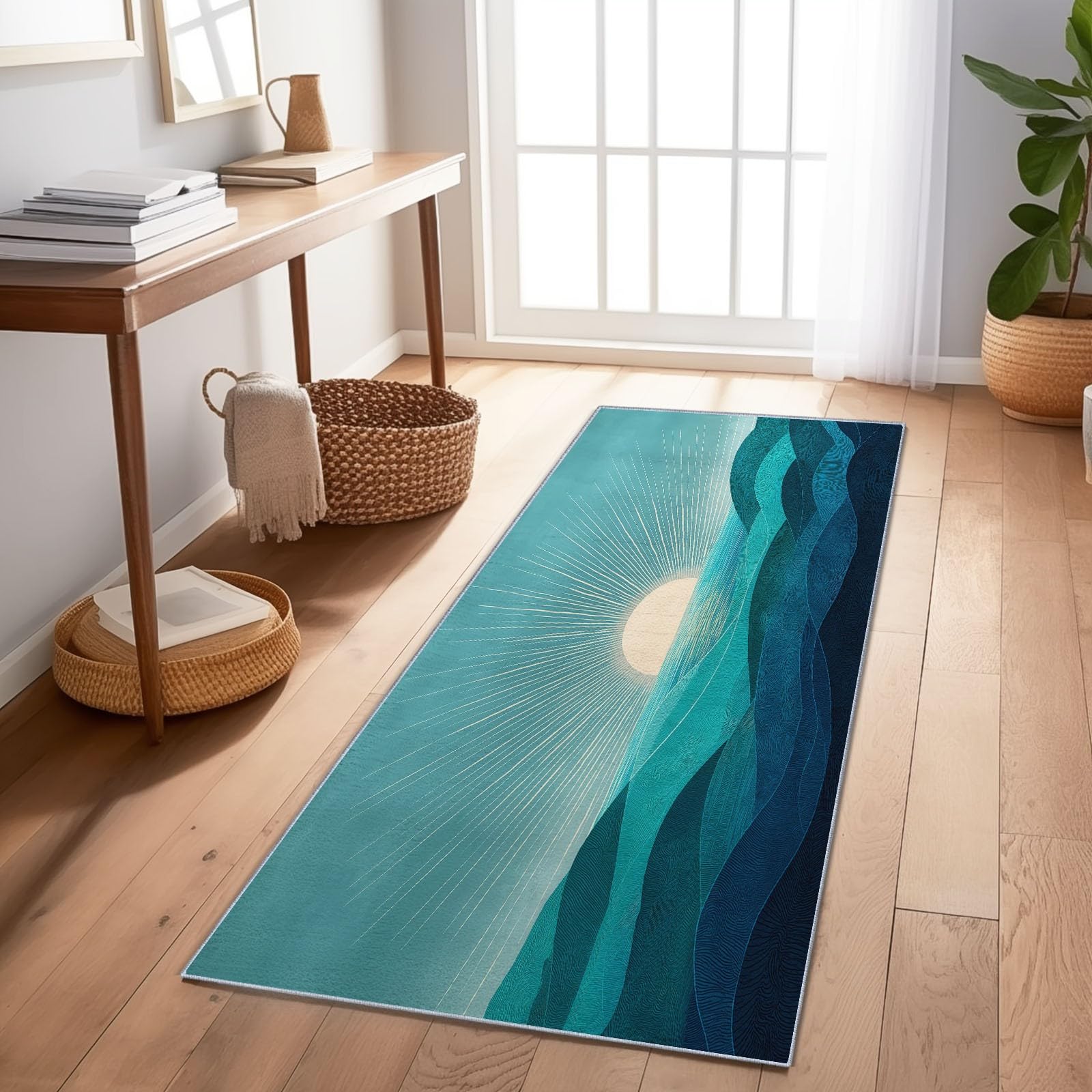 Tapis long étroit couloir 80x240 cm moderne tapis cuisine bleu