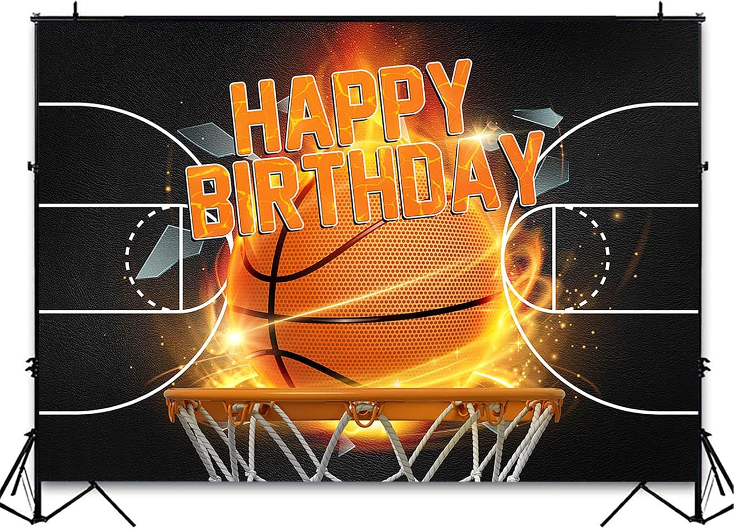 Avezano Basketball Birthday Decorations Sport Theme Basketball Birthday Backdrop Black Men and Boys Birthday Party Photo Background Cake Table Banner Party Supplies (7x5ft) - Image 4